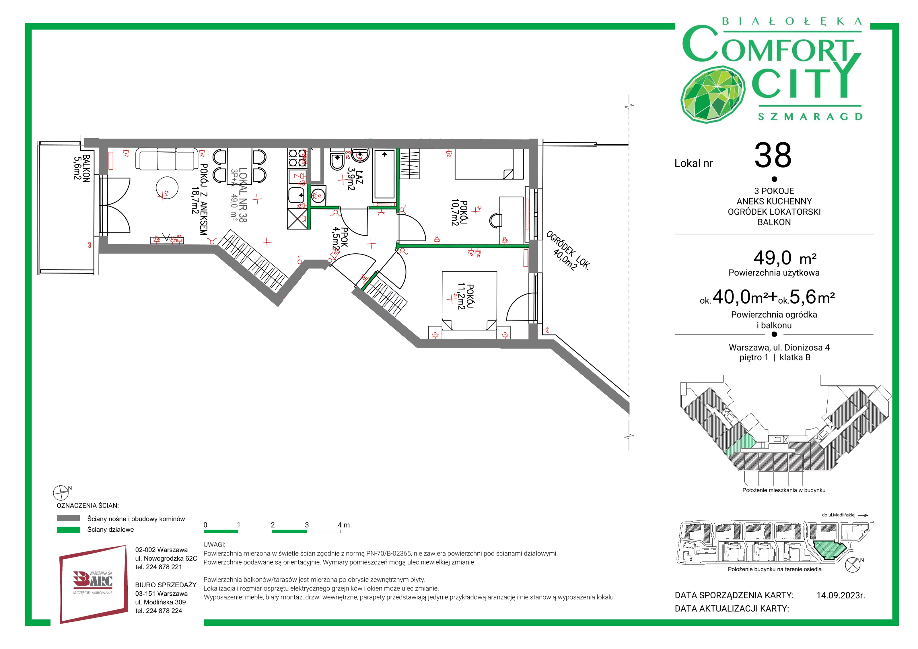 Mieszkanie 49,00 m², piętro 1, oferta nr 38, Comfort City Szmaragd, Warszawa, Białołęka, Nowodwory, ul. Dionizosa 4