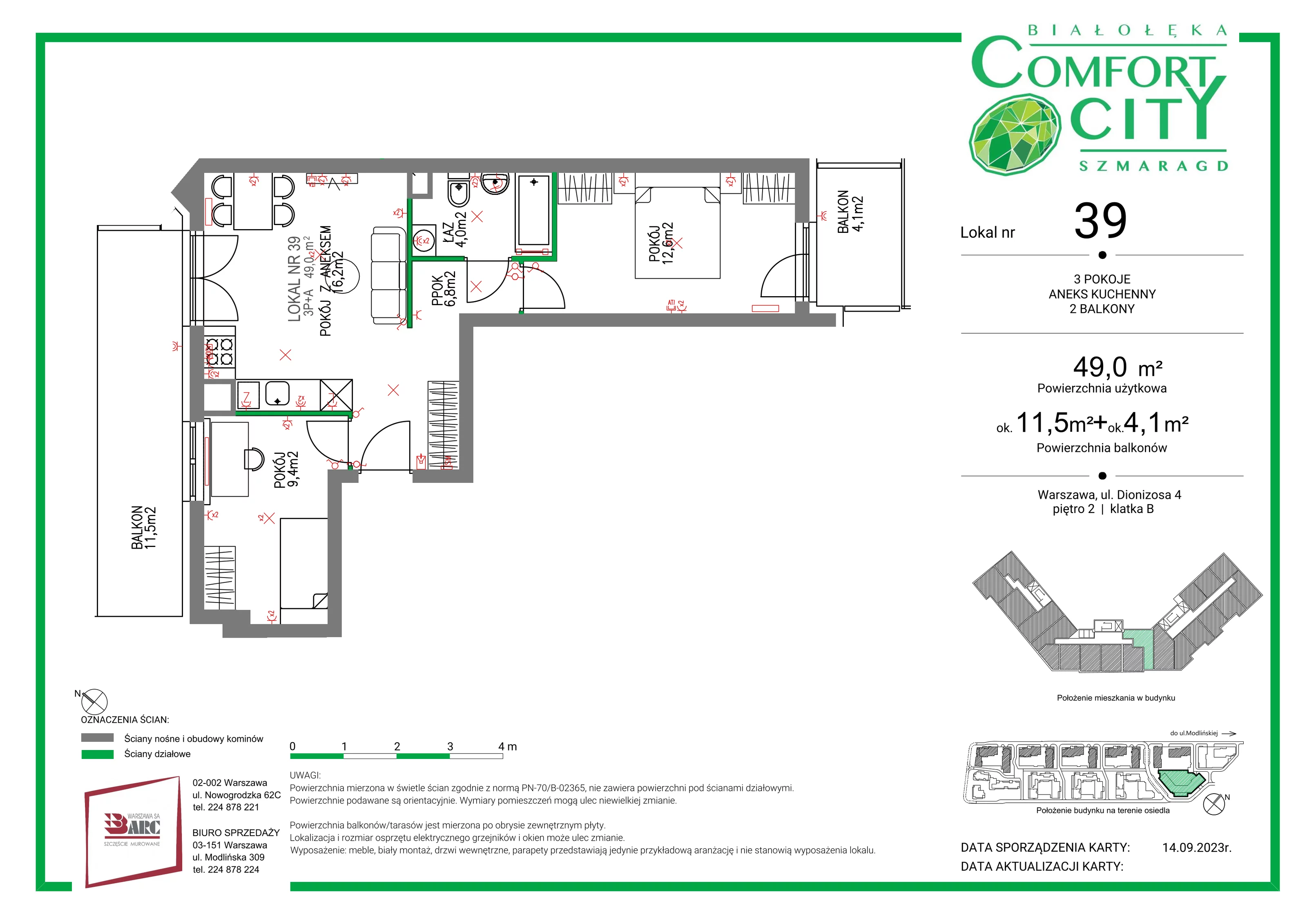 Mieszkanie 49,00 m², piętro 2, oferta nr 39, Comfort City Szmaragd, Warszawa, Białołęka, Nowodwory, ul. Dionizosa 4