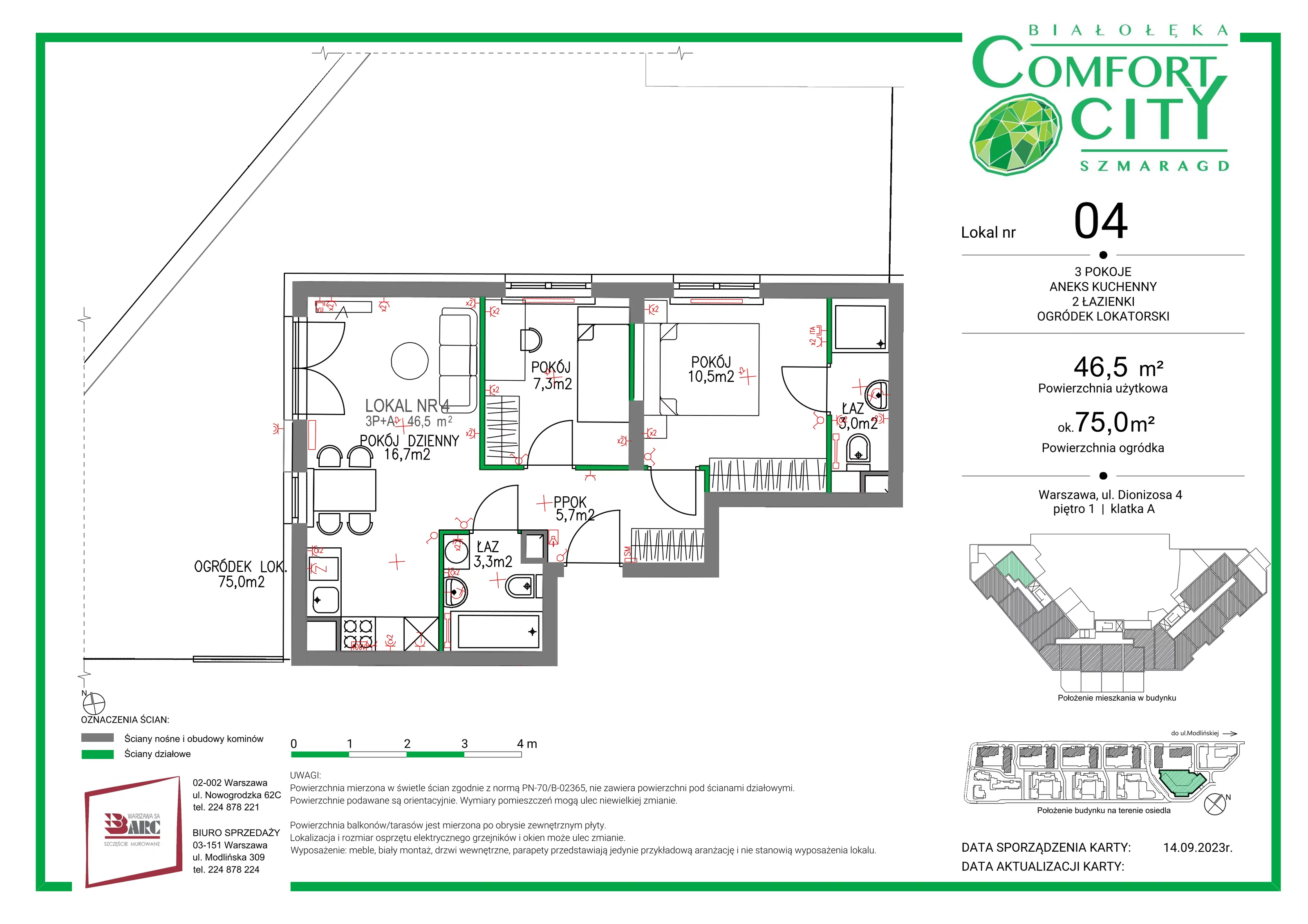 Mieszkanie 46,50 m², piętro 1, oferta nr 4, Comfort City Szmaragd, Warszawa, Białołęka, Nowodwory, ul. Dionizosa 4