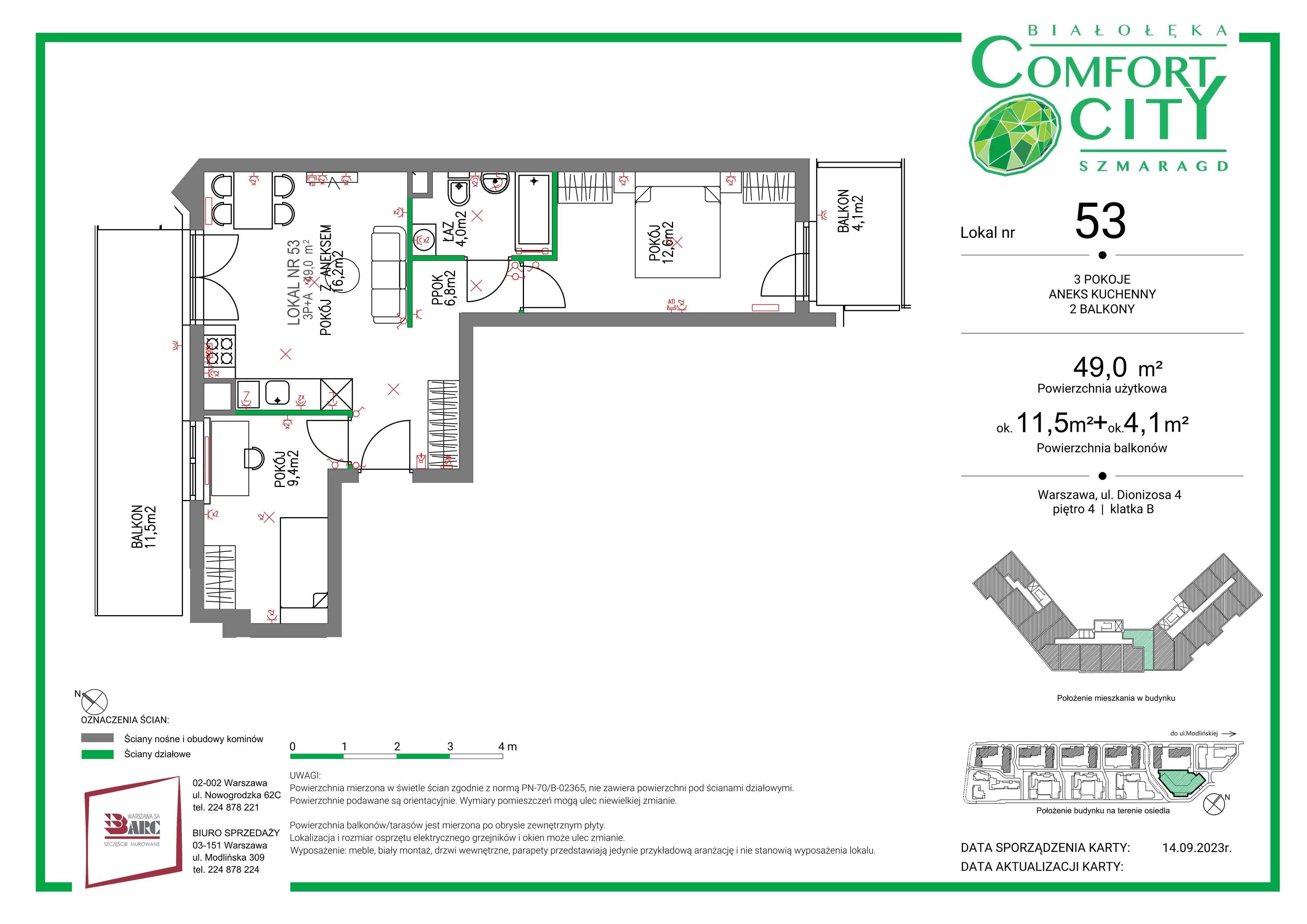 Mieszkanie 49,00 m², piętro 4, oferta nr 53, Comfort City Szmaragd, Warszawa, Białołęka, Nowodwory, ul. Dionizosa 4