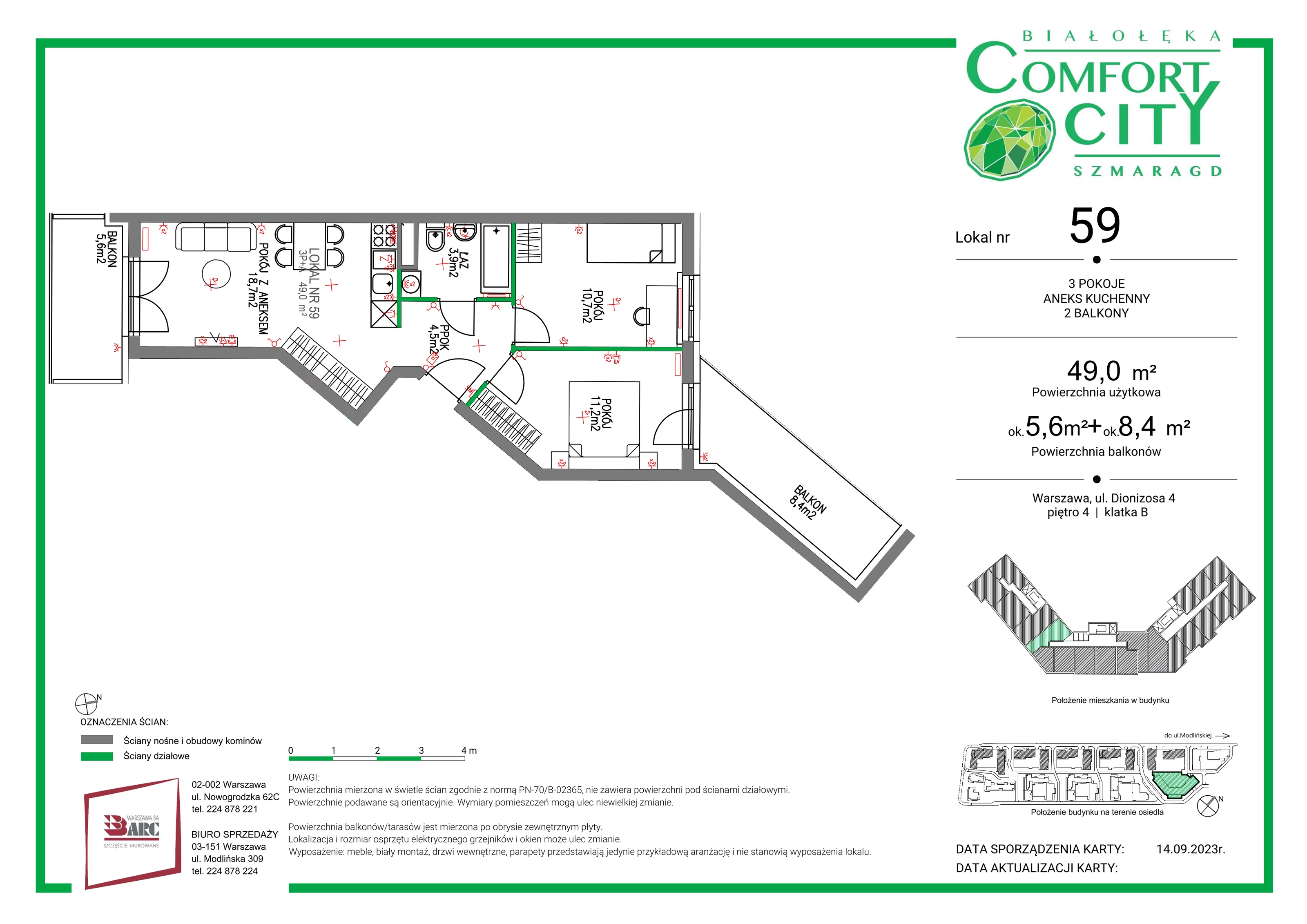 Mieszkanie 49,00 m², piętro 4, oferta nr 59, Comfort City Szmaragd, Warszawa, Białołęka, Nowodwory, ul. Dionizosa 4