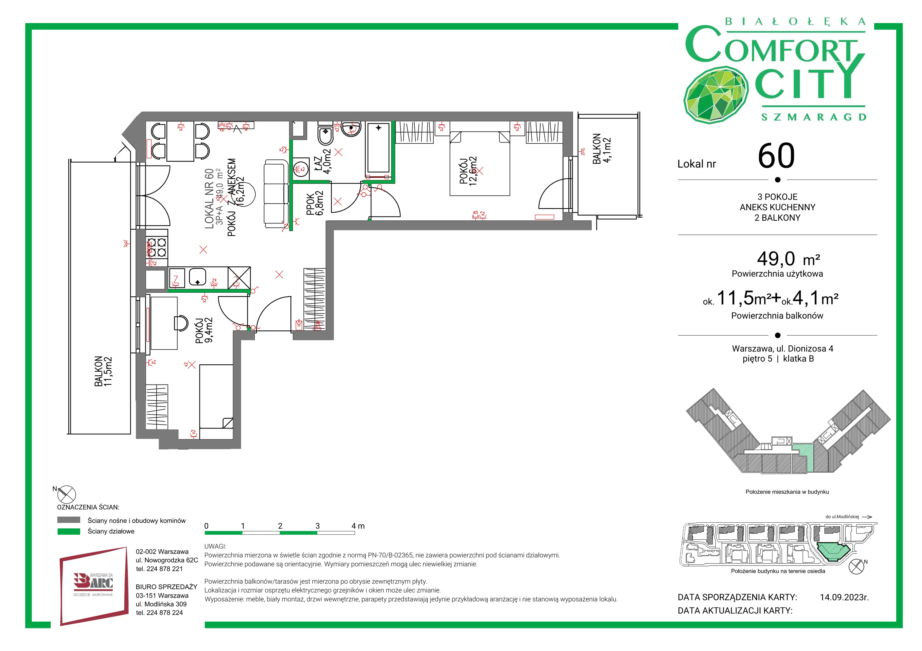 Mieszkanie 49,00 m², piętro 5, oferta nr 60, Comfort City Szmaragd, Warszawa, Białołęka, Nowodwory, ul. Dionizosa 4