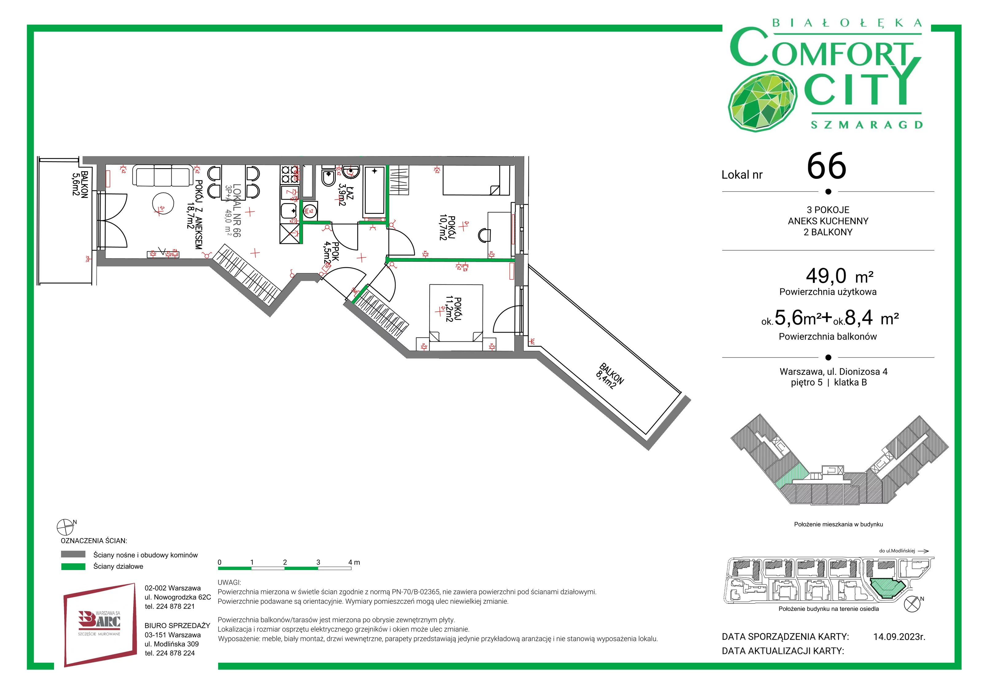 Mieszkanie 49,00 m², piętro 5, oferta nr 66, Comfort City Szmaragd, Warszawa, Białołęka, Nowodwory, ul. Dionizosa 4