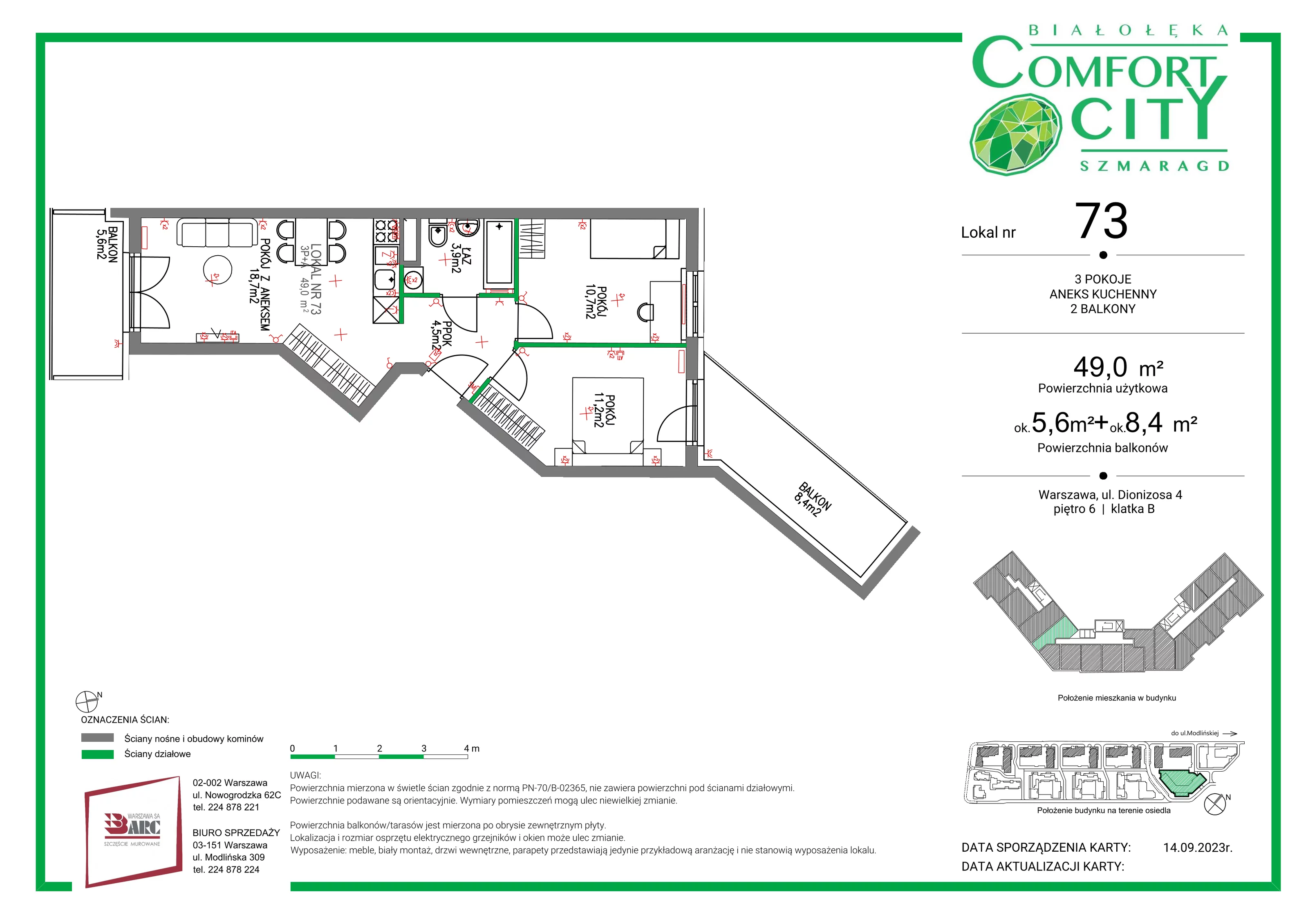 Mieszkanie 49,00 m², piętro 6, oferta nr 73, Comfort City Szmaragd, Warszawa, Białołęka, Nowodwory, ul. Dionizosa 4