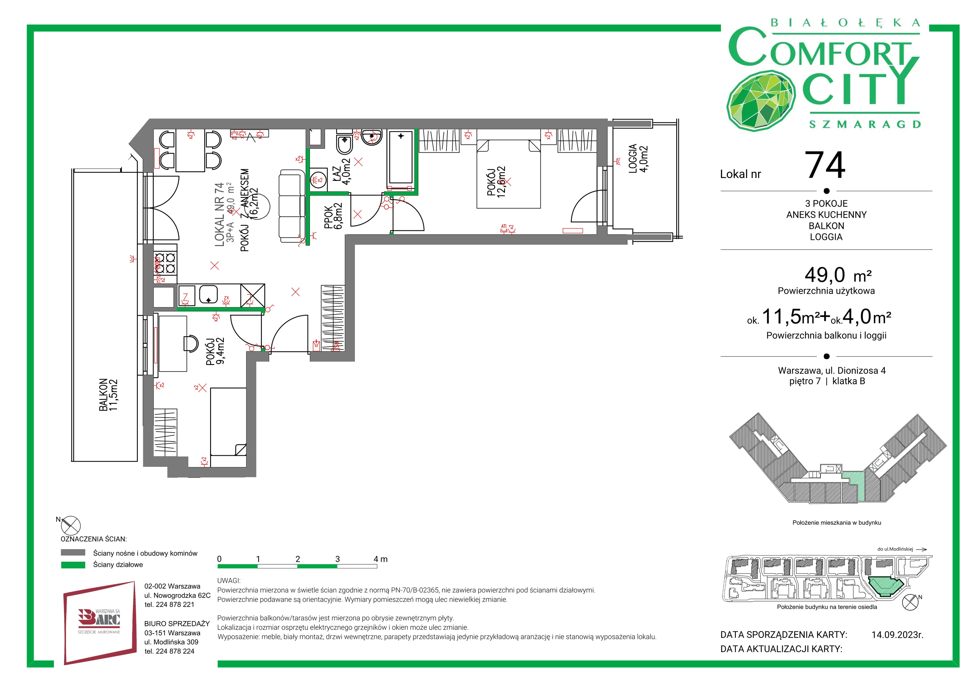 Mieszkanie 49,00 m², piętro 7, oferta nr 74, Comfort City Szmaragd, Warszawa, Białołęka, Nowodwory, ul. Dionizosa 4