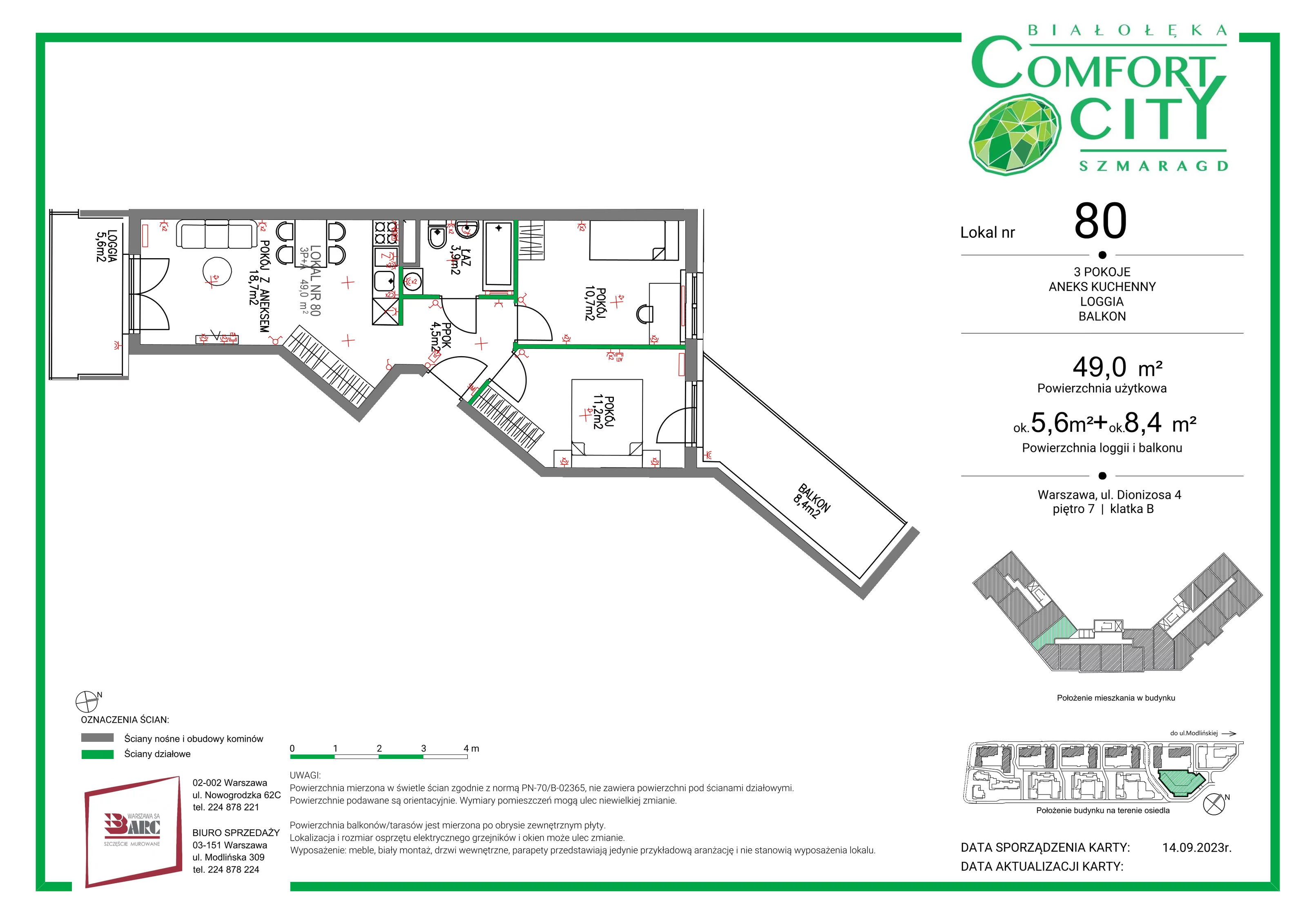 Mieszkanie 49,00 m², piętro 7, oferta nr 80, Comfort City Szmaragd, Warszawa, Białołęka, Nowodwory, ul. Dionizosa 4