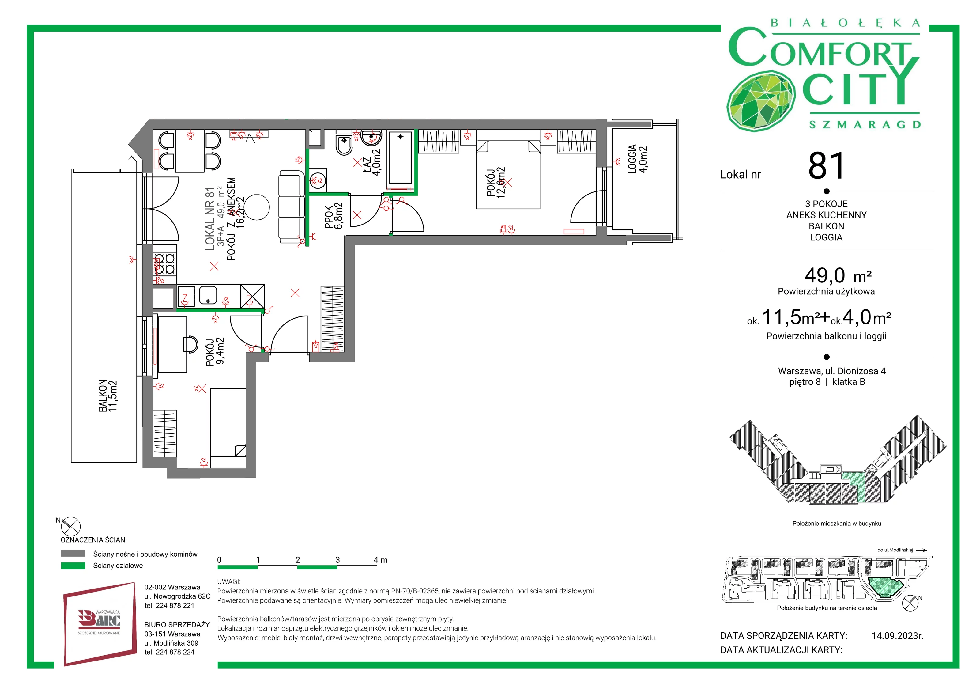 Mieszkanie 49,00 m², piętro 8, oferta nr 81, Comfort City Szmaragd, Warszawa, Białołęka, Nowodwory, ul. Dionizosa 4