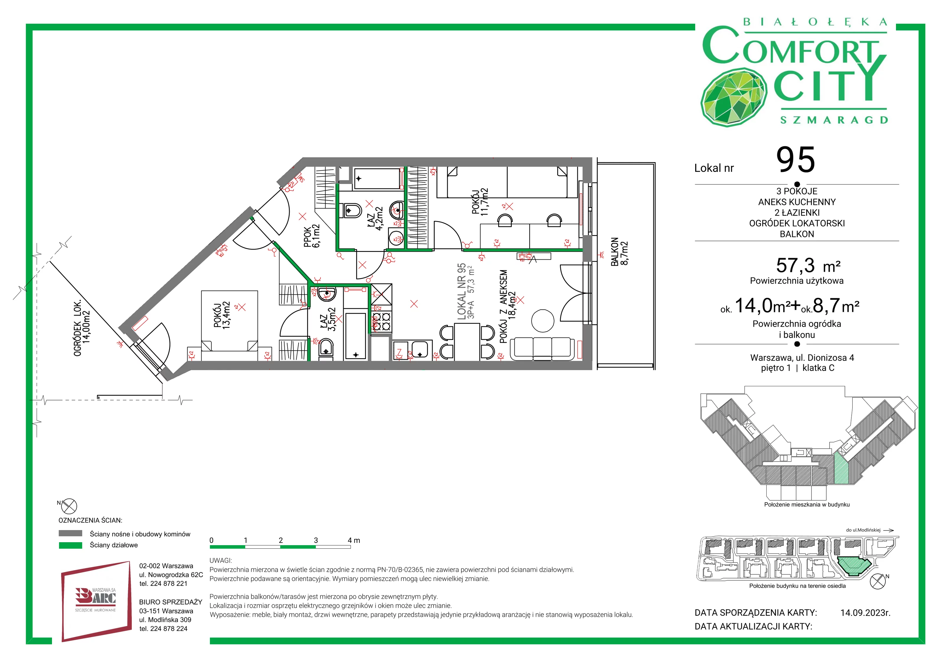 Mieszkanie 57,30 m², piętro 1, oferta nr 95, Comfort City Szmaragd, Warszawa, Białołęka, Nowodwory, ul. Dionizosa 4