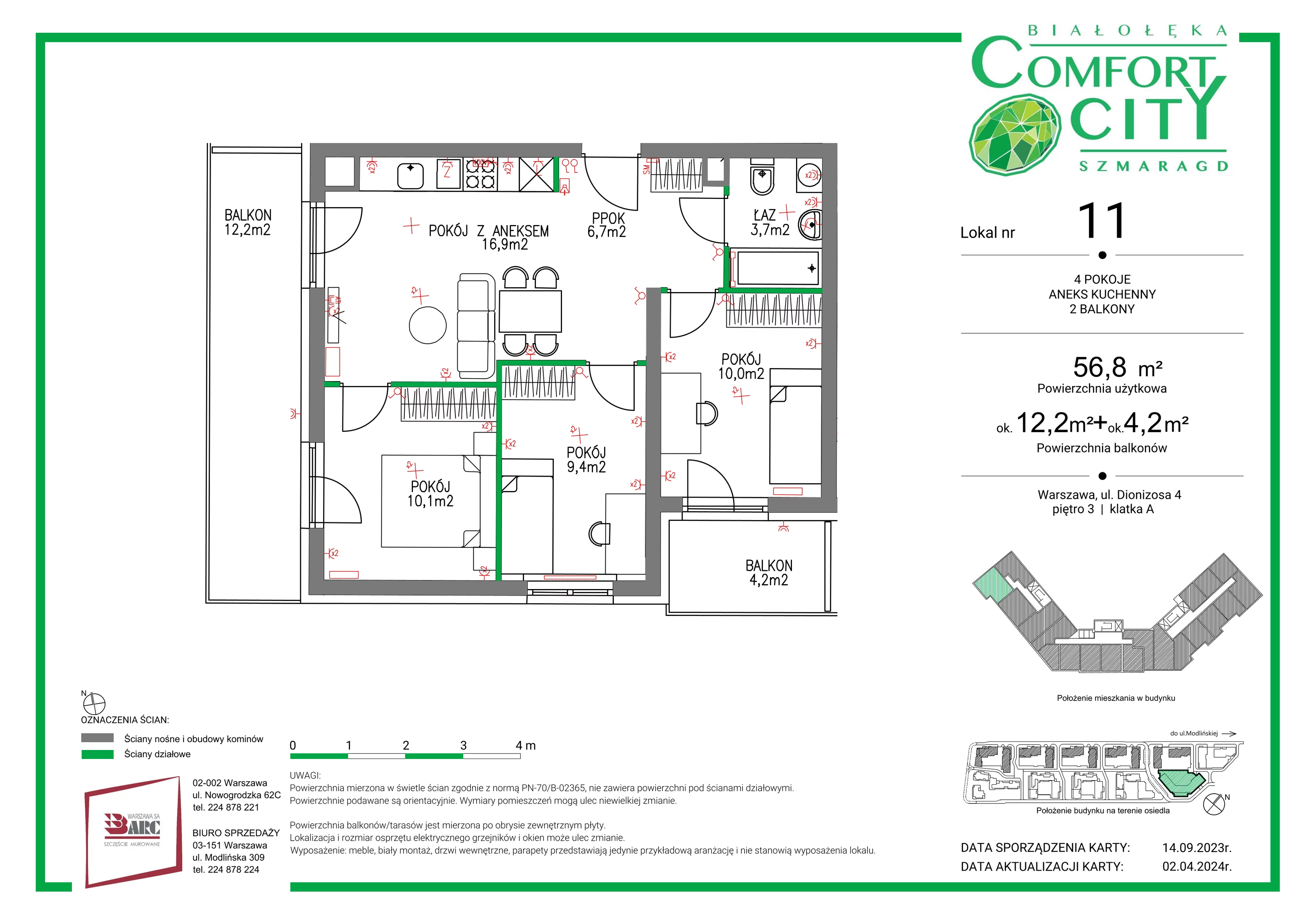 Mieszkanie 56,80 m², piętro 3, oferta nr 11, Comfort City Szmaragd, Warszawa, Białołęka, Nowodwory, ul. Dionizosa 4