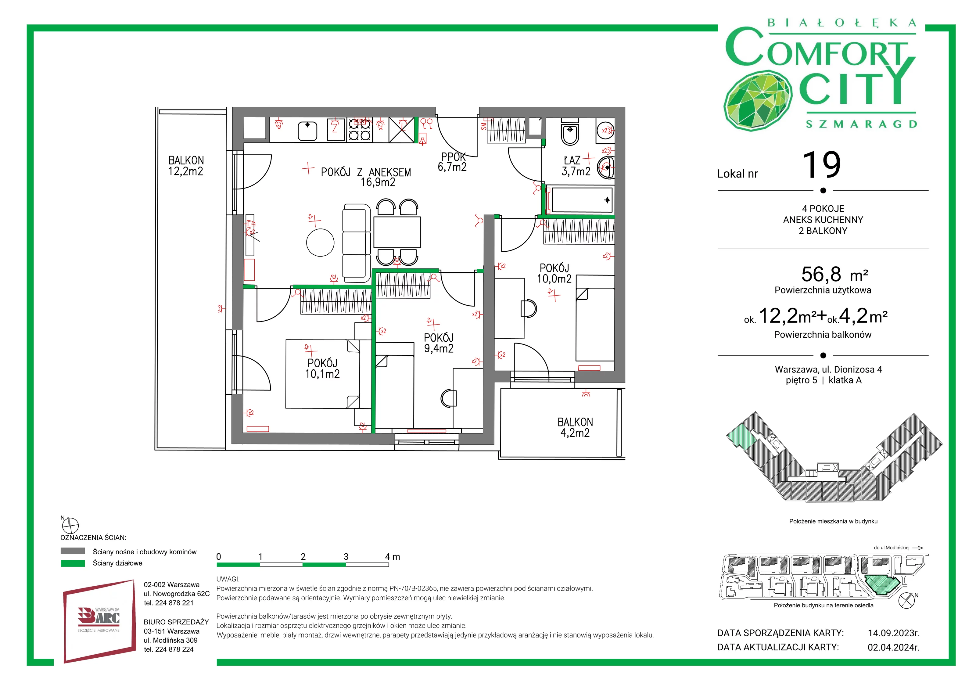 Mieszkanie 56,80 m², piętro 5, oferta nr 19, Comfort City Szmaragd, Warszawa, Białołęka, Nowodwory, ul. Dionizosa 4