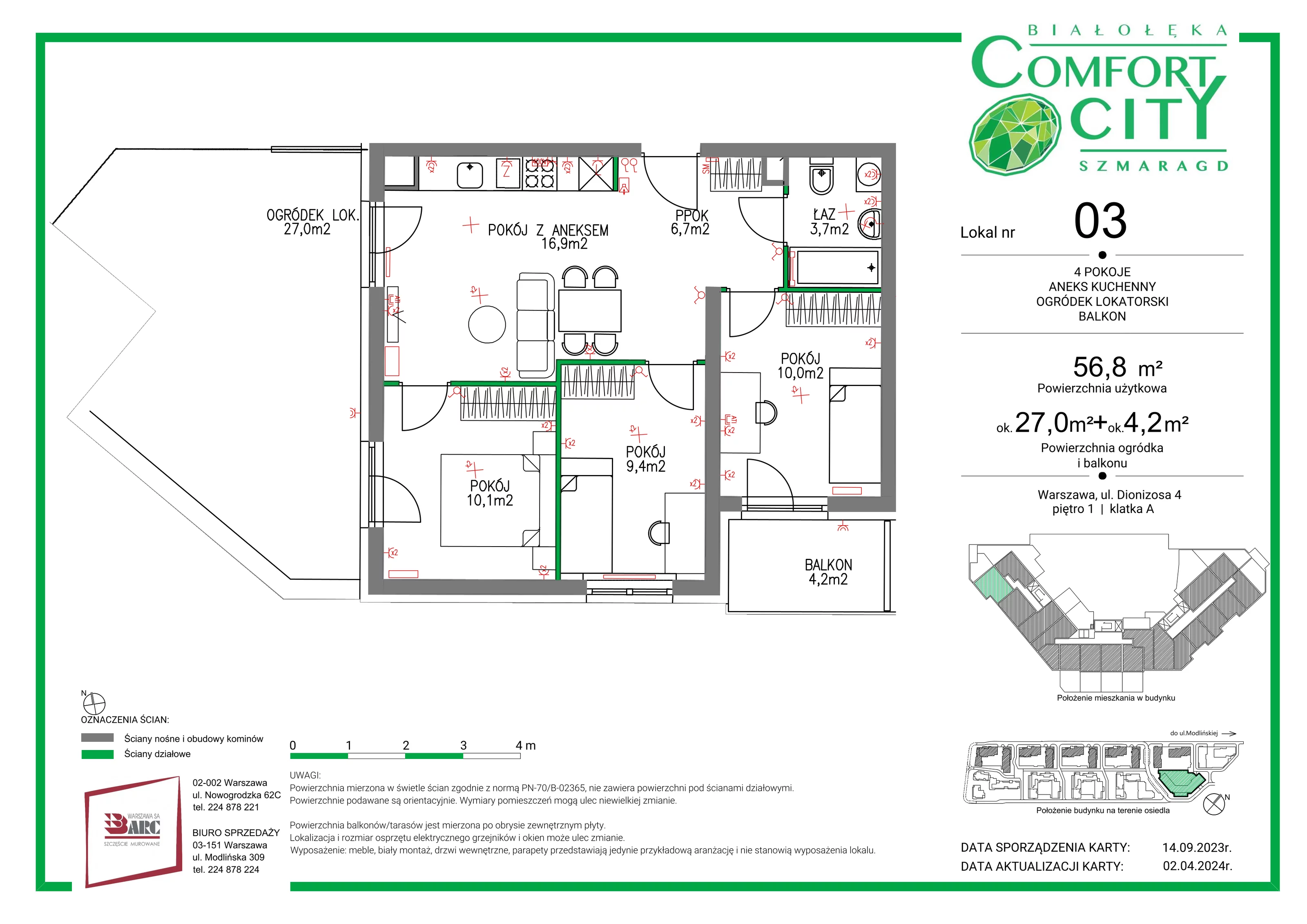 Mieszkanie 56,80 m², piętro 1, oferta nr 3, Comfort City Szmaragd, Warszawa, Białołęka, Nowodwory, ul. Dionizosa 4