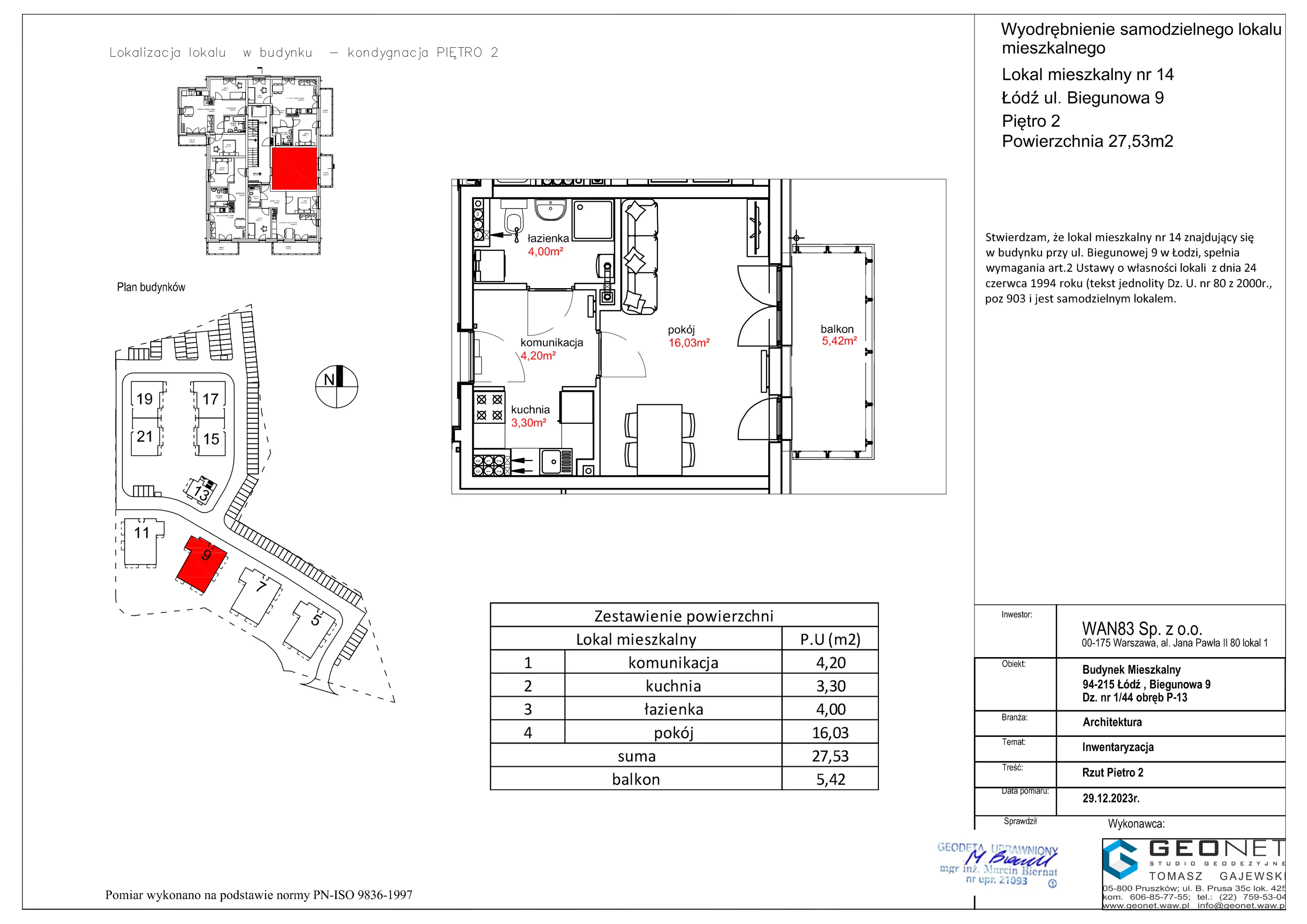 Mieszkanie 27,53 m², piętro 2, oferta nr E51.14, Osiedle na Zdrowiu, Łódź, Polesie, Złotno, ul. Biegunowa