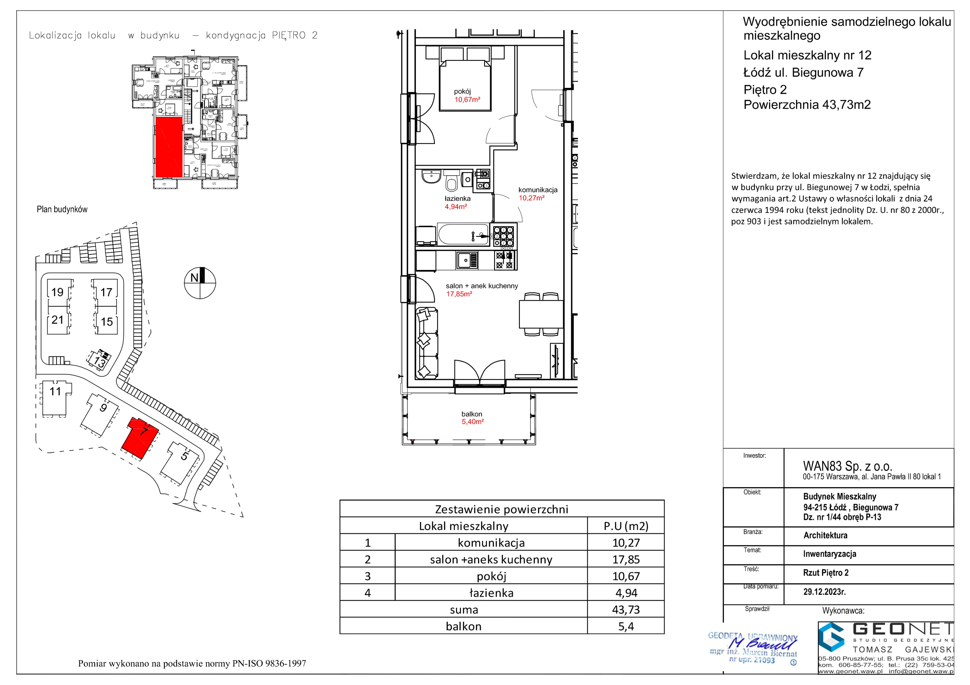 Mieszkanie 43,73 m², piętro 2, oferta nr E52.12, Osiedle na Zdrowiu, Łódź, Polesie, Złotno, ul. Biegunowa