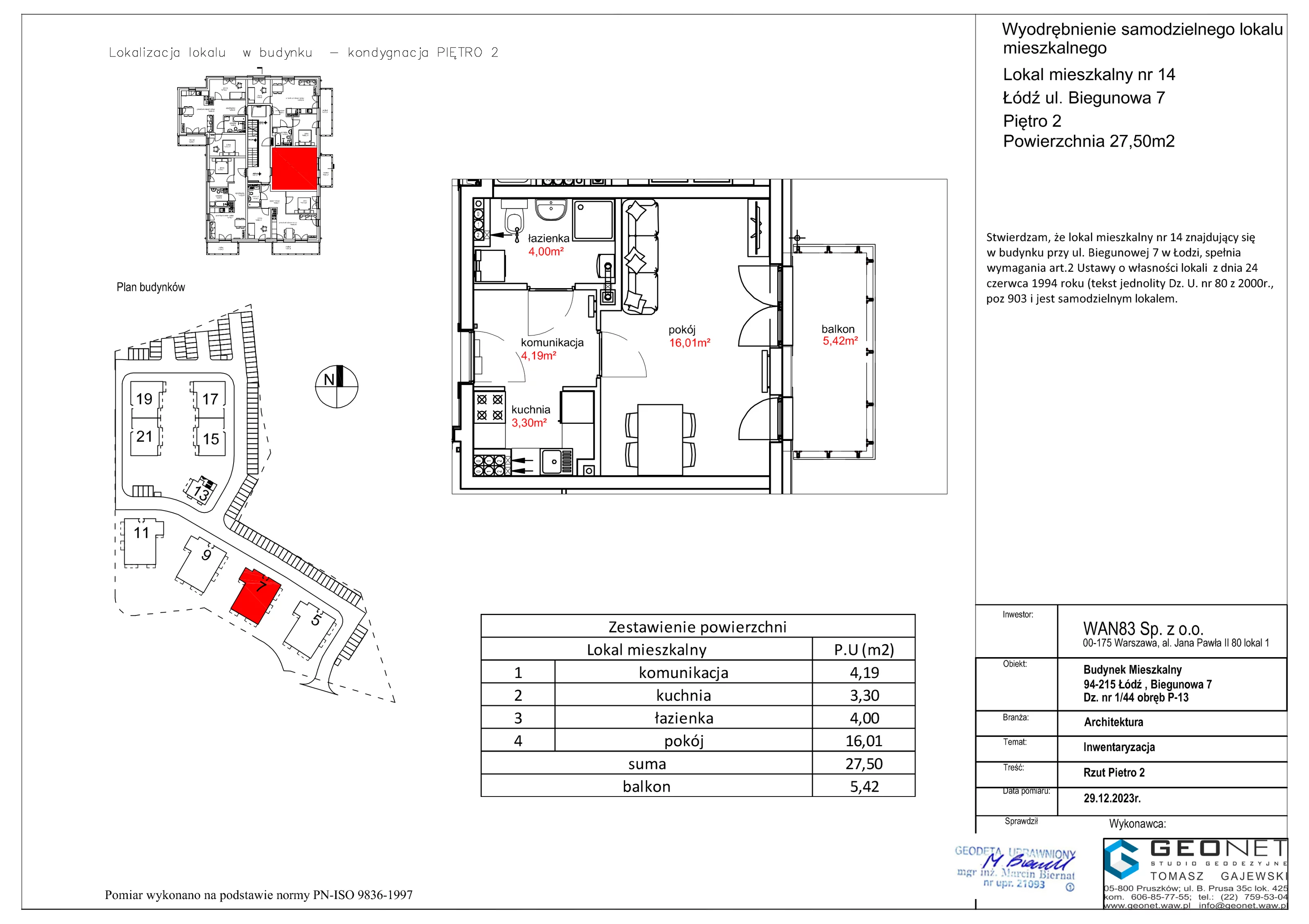 Mieszkanie 27,50 m², piętro 2, oferta nr E52.14, Osiedle na Zdrowiu, Łódź, Polesie, Złotno, ul. Biegunowa