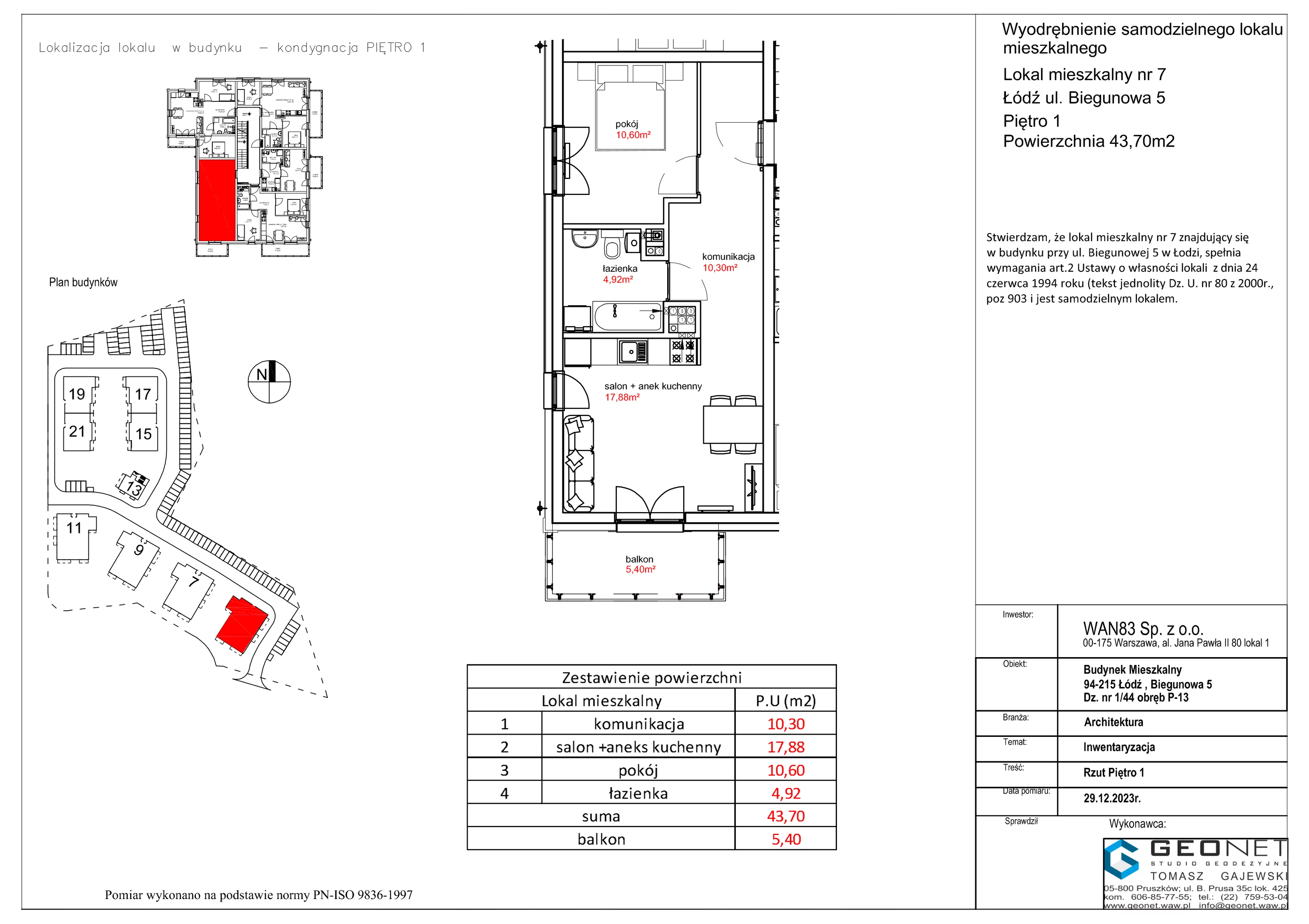 Mieszkanie 43,70 m², piętro 1, oferta nr E53.07, Osiedle na Zdrowiu, Łódź, Polesie, Złotno, ul. Biegunowa