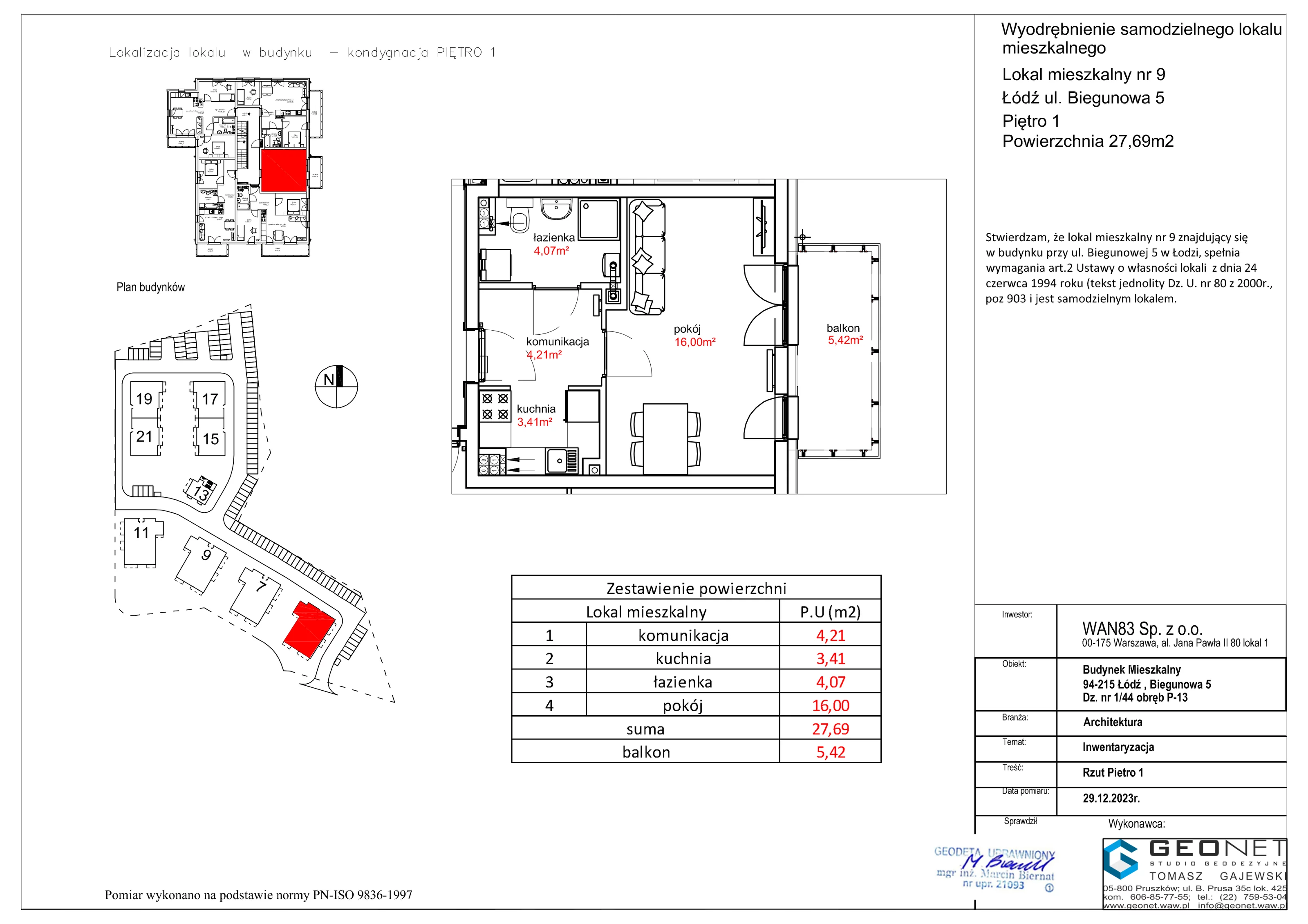 Mieszkanie 27,69 m², piętro 1, oferta nr E53.09, Osiedle na Zdrowiu, Łódź, Polesie, Złotno, ul. Biegunowa