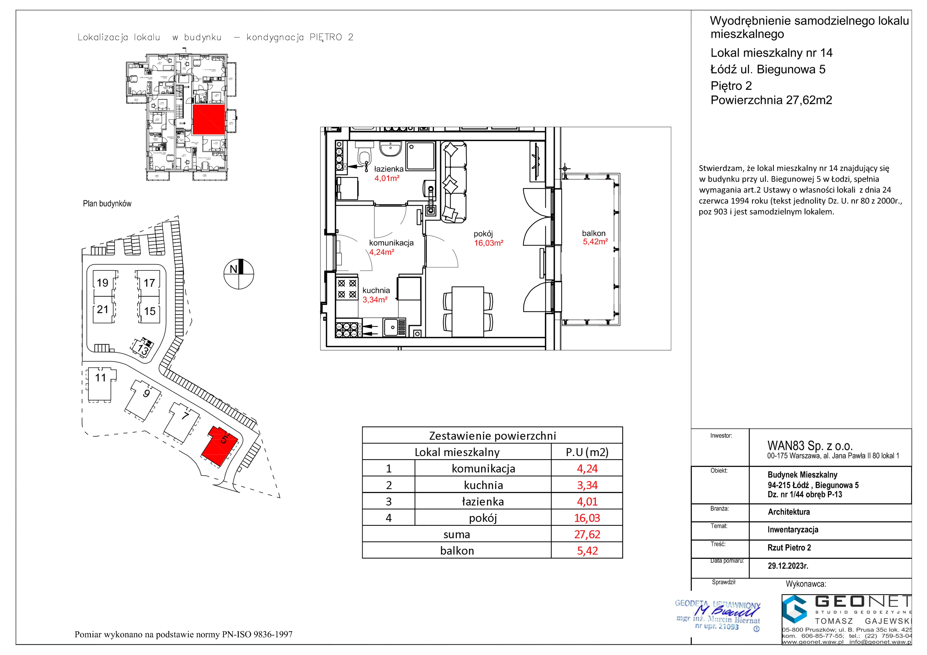 Mieszkanie 27,62 m², piętro 2, oferta nr E53.14 , Osiedle na Zdrowiu, Łódź, Polesie, Złotno, ul. Biegunowa