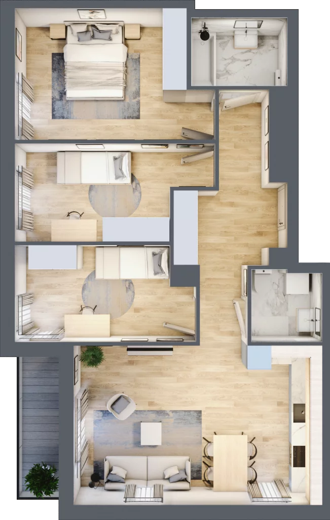 4 pokoje, mieszkanie 79,86 m², piętro 1, oferta nr AM1/4, Nowa Drożdżownia - Etap II, Kraków, Bieżanów-Prokocim, ul. Drożdżowa 5