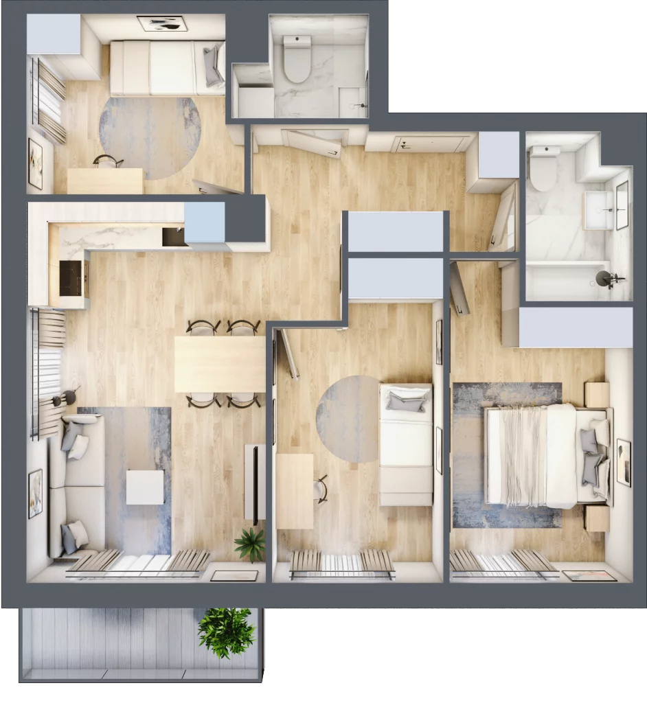 4 pokoje, mieszkanie 66,83 m², piętro 1, oferta nr AM1/6, Nowa Drożdżownia - Etap II, Kraków, Bieżanów-Prokocim, ul. Drożdżowa 5