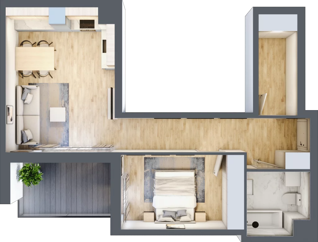 2 pokoje, mieszkanie 52,87 m², piętro 1, oferta nr AM1/5, Nowa Drożdżownia - Etap II, Kraków, Bieżanów-Prokocim, ul. Drożdżowa 5