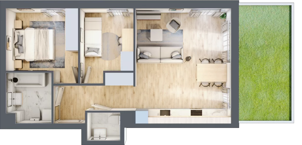 3 pokoje, mieszkanie 57,66 m², parter, oferta nr AM01, Nowa Drożdżownia - Etap II, Kraków, Bieżanów-Prokocim, ul. Drożdżowa 5