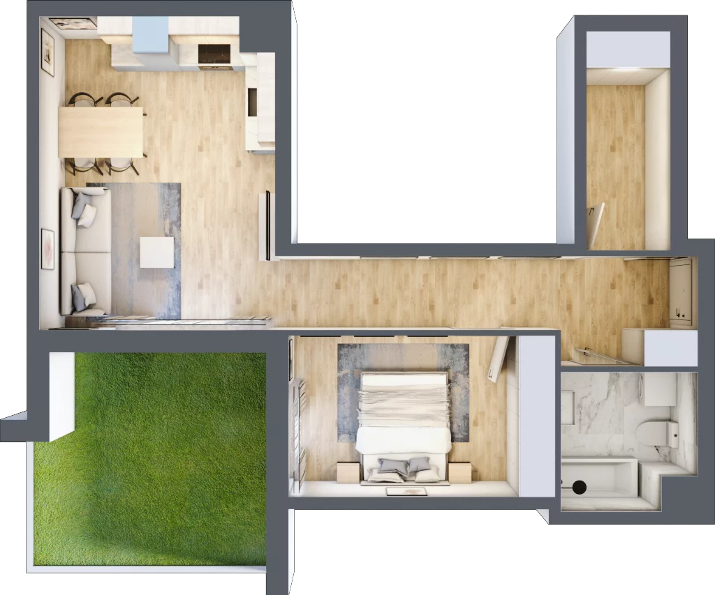 2 pokoje, mieszkanie 52,88 m², parter, oferta nr AM06, Nowa Drożdżownia - Etap II, Kraków, Bieżanów-Prokocim, ul. Drożdżowa 5