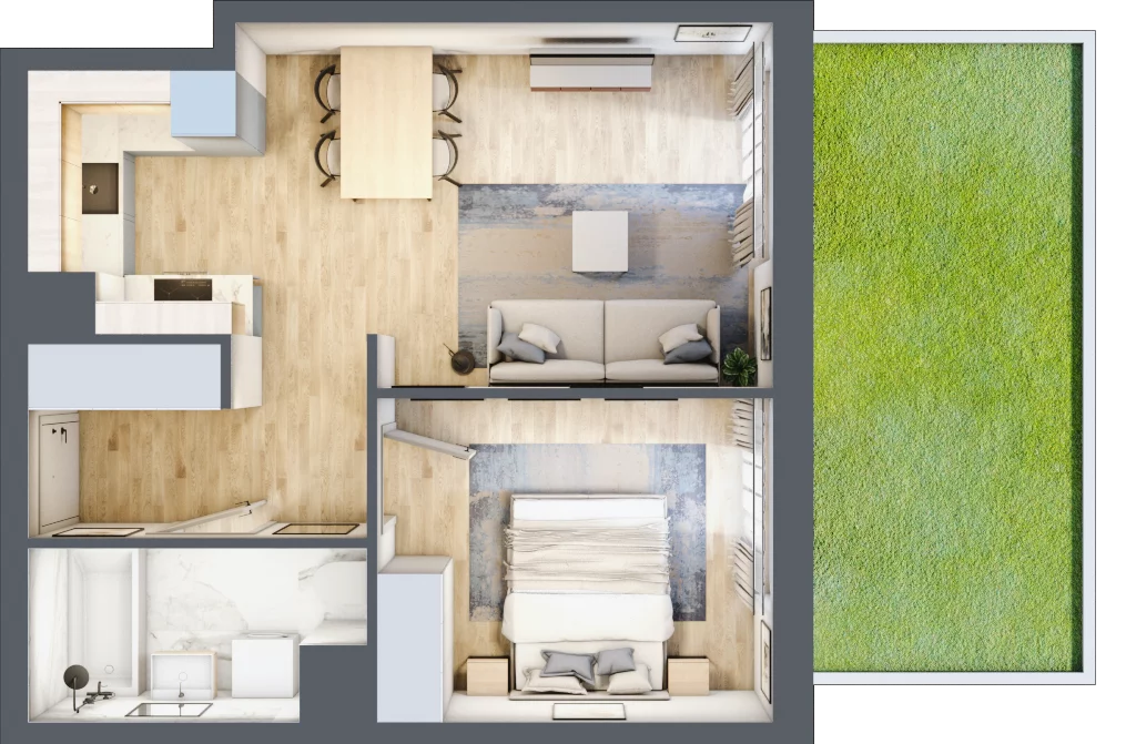 2 pokoje, mieszkanie 41,45 m², parter, oferta nr BM0/2, Nowa Drożdżownia - Etap II, Kraków, Bieżanów-Prokocim, ul. Drożdżowa 5