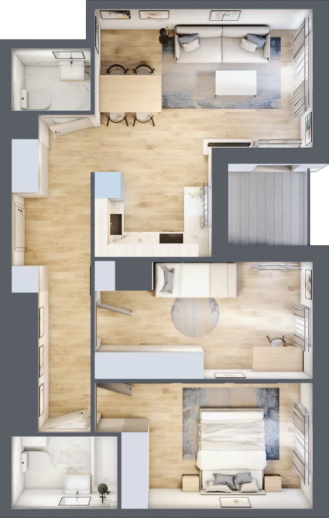 3 pokoje, mieszkanie 65,26 m², piętro 1, oferta nr BM1/2, Nowa Drożdżownia - Etap II, Kraków, Bieżanów-Prokocim, ul. Drożdżowa 5