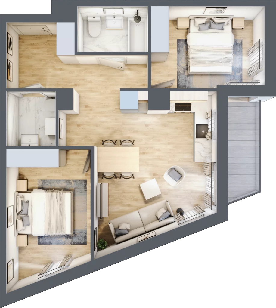 3 pokoje, mieszkanie 58,01 m², piętro 2, oferta nr BM2/3, Nowa Drożdżownia - Etap II, Kraków, Bieżanów-Prokocim, ul. Drożdżowa 5