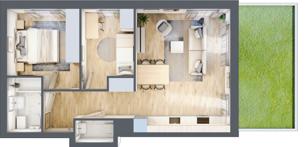 3 pokoje, mieszkanie 52,72 m², parter, oferta nr BM0/1, Nowa Drożdżownia - Etap II, Kraków, Bieżanów-Prokocim, ul. Drożdżowa 5