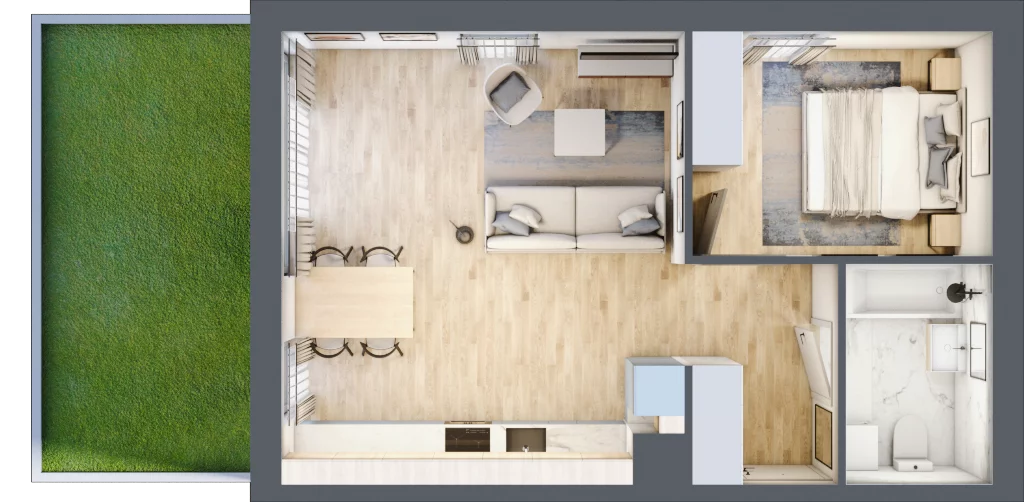 2 pokoje, mieszkanie 44,90 m², parter, oferta nr BM0/7, Nowa Drożdżownia - Etap II, Kraków, Bieżanów-Prokocim, ul. Drożdżowa 5