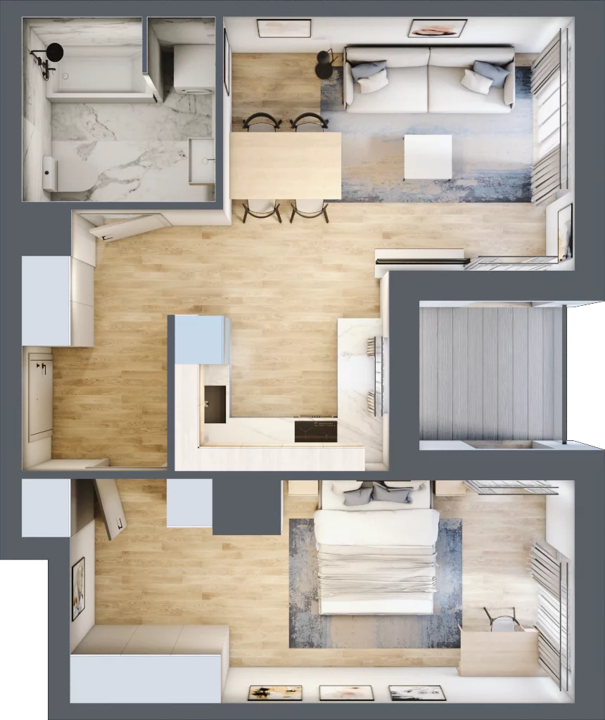 2 pokoje, mieszkanie 49,14 m², piętro 2, oferta nr BM2/2, Nowa Drożdżownia - Etap II, Kraków, Bieżanów-Prokocim, ul. Drożdżowa 5