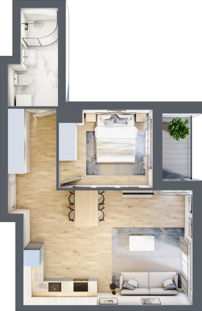 2 pokoje, mieszkanie 48,27 m², piętro 1, oferta nr CM1/2, Nowa Drożdżownia - Etap II, Kraków, Bieżanów-Prokocim, ul. Drożdżowa 5