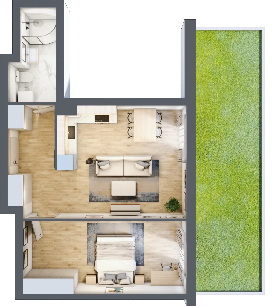 2 pokoje, mieszkanie 52,57 m², parter, oferta nr CM0/2, Nowa Drożdżownia - Etap II, Kraków, Bieżanów-Prokocim, ul. Drożdżowa 5