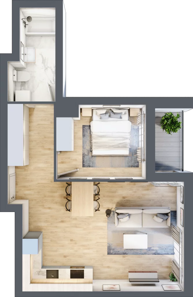 2 pokoje, mieszkanie 48,27 m², piętro 2, oferta nr CM2/2, Nowa Drożdżownia - Etap II, Kraków, Bieżanów-Prokocim, ul. Drożdżowa 5
