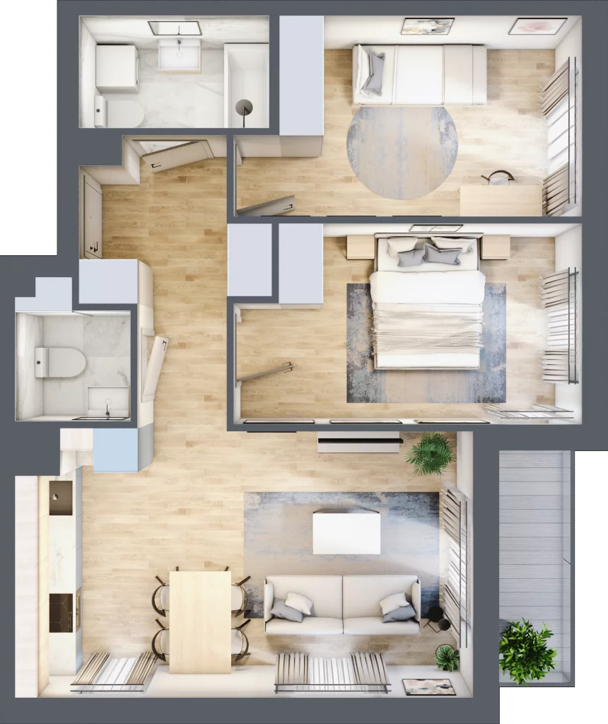 3 pokoje, mieszkanie 60,36 m², piętro 2, oferta nr CM2/3, Nowa Drożdżownia - Etap II, Kraków, Bieżanów-Prokocim, ul. Drożdżowa 5