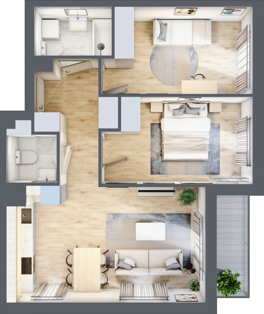 3 pokoje, mieszkanie 60,35 m², piętro 1, oferta nr CM1/3, Nowa Drożdżownia - Etap II, Kraków, Bieżanów-Prokocim, ul. Drożdżowa 5