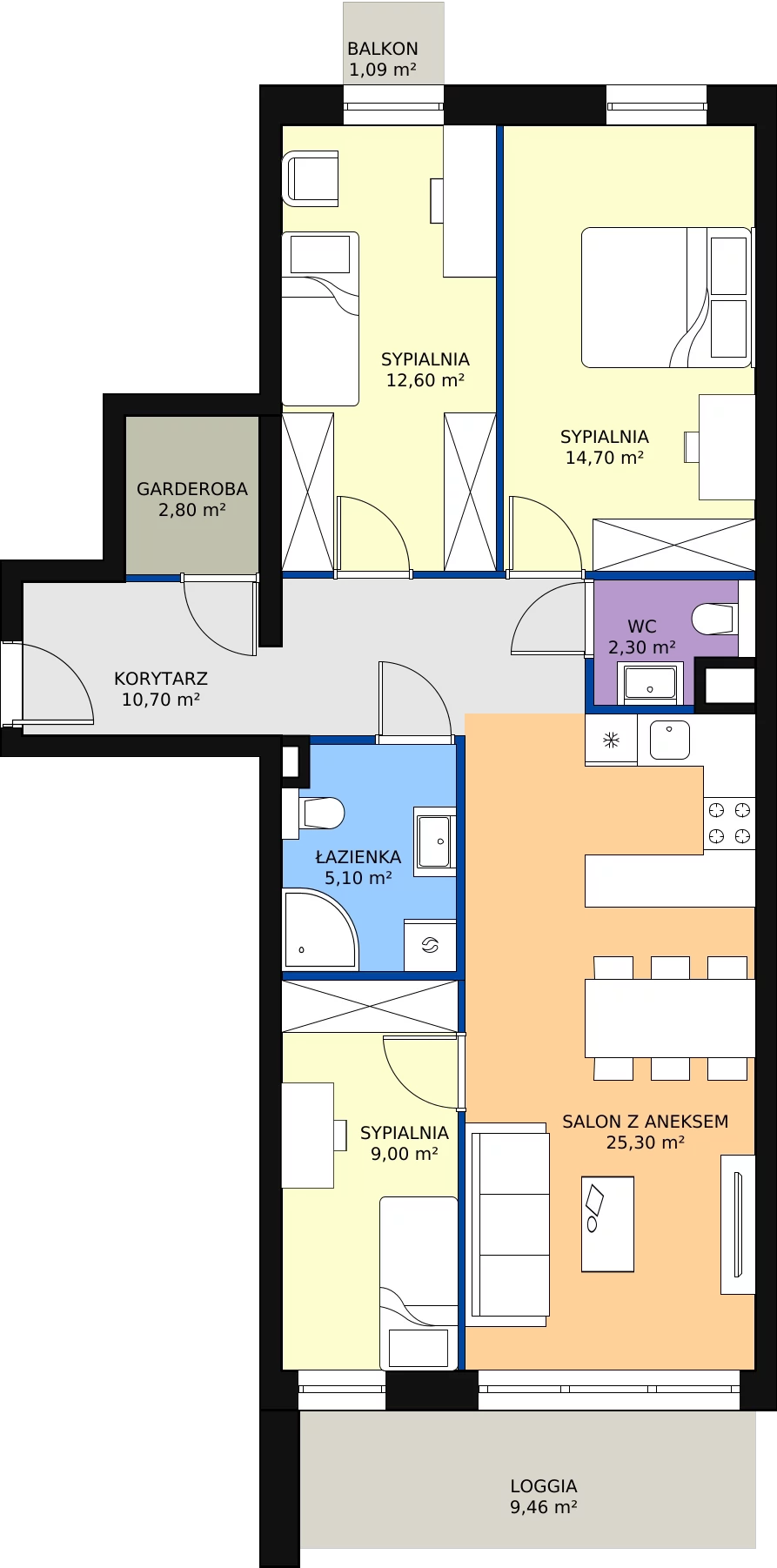 Zalety mieszkania 82.5 m², A11
