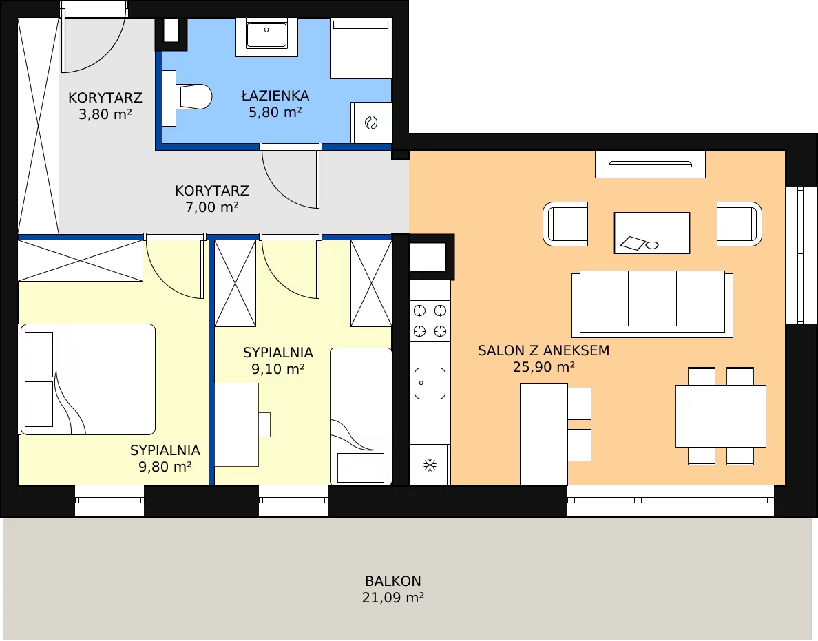 Zalety mieszkania 61.4 m², B03