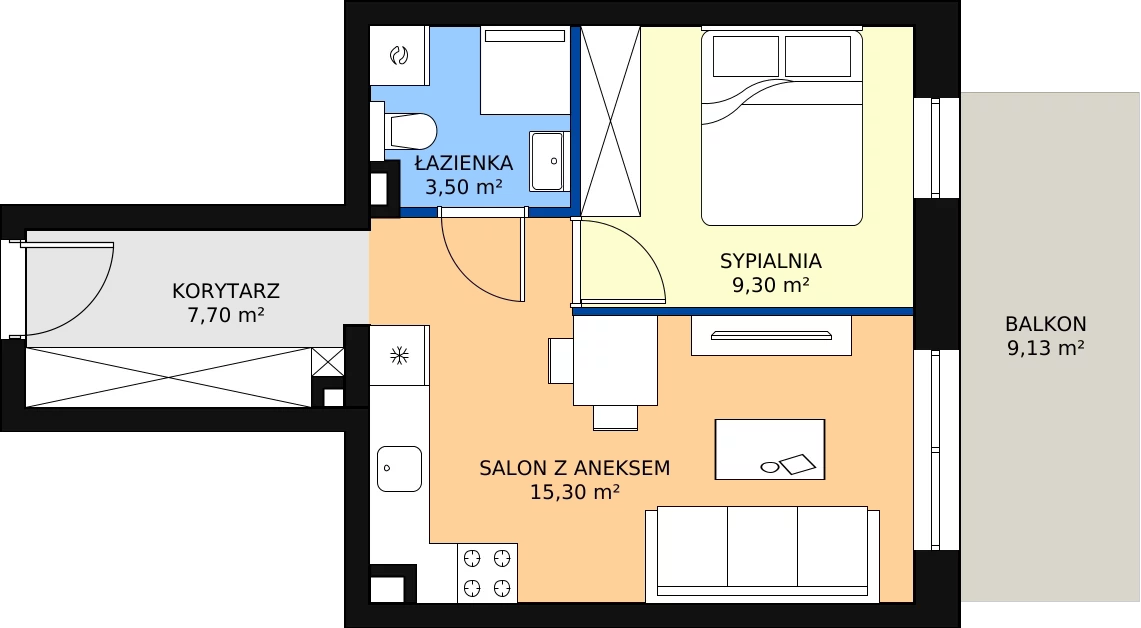 Zalety mieszkania 35.8 m², B04