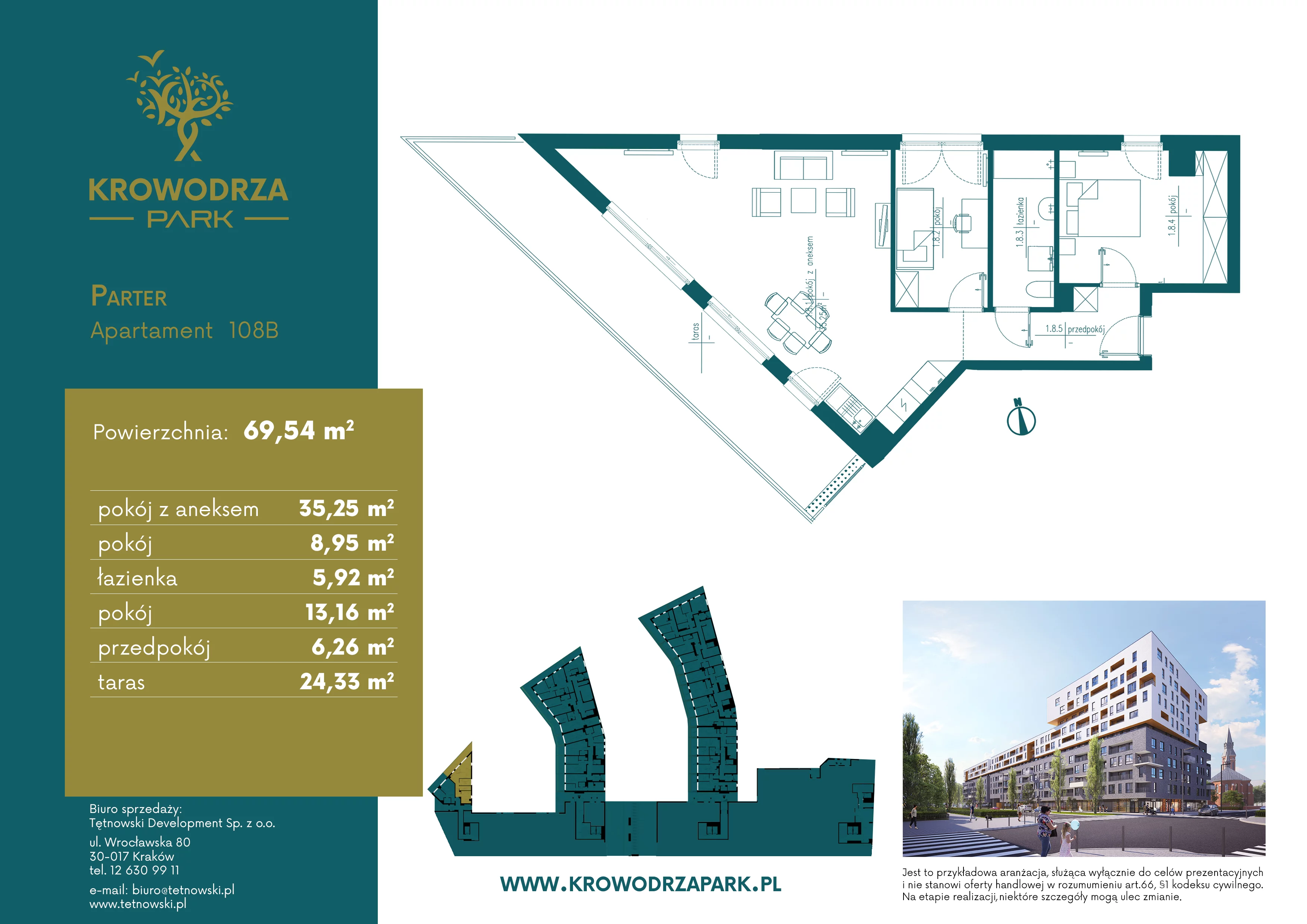 3 pokoje, apartament 69,44 m², parter, oferta nr 108B, Krowodrza Park, Kraków, Krowodrza, Łobzów, al. Kijowska