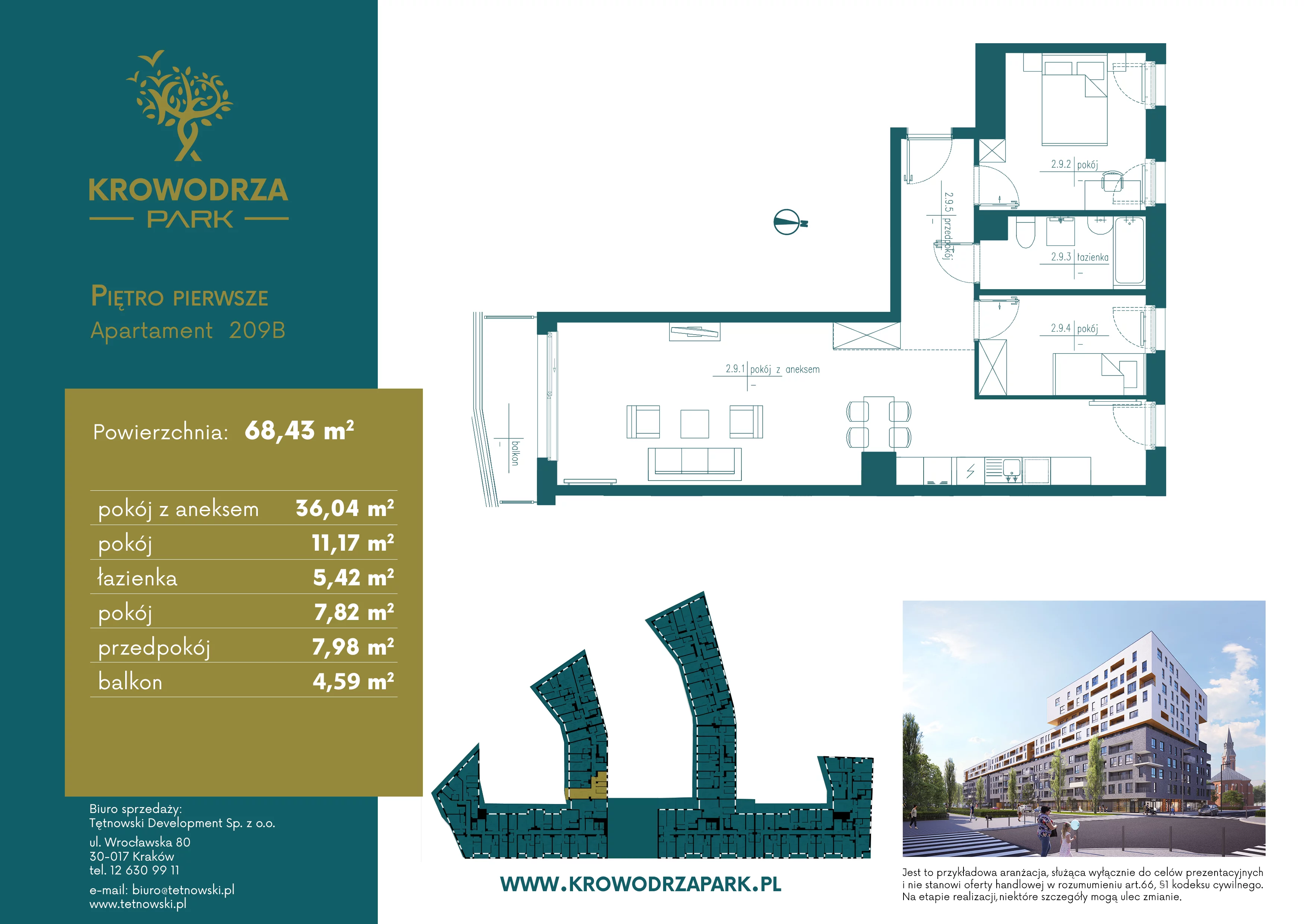 3 pokoje, apartament 68,71 m², piętro 1, oferta nr 209B, Krowodrza Park, Kraków, Krowodrza, Łobzów, al. Kijowska