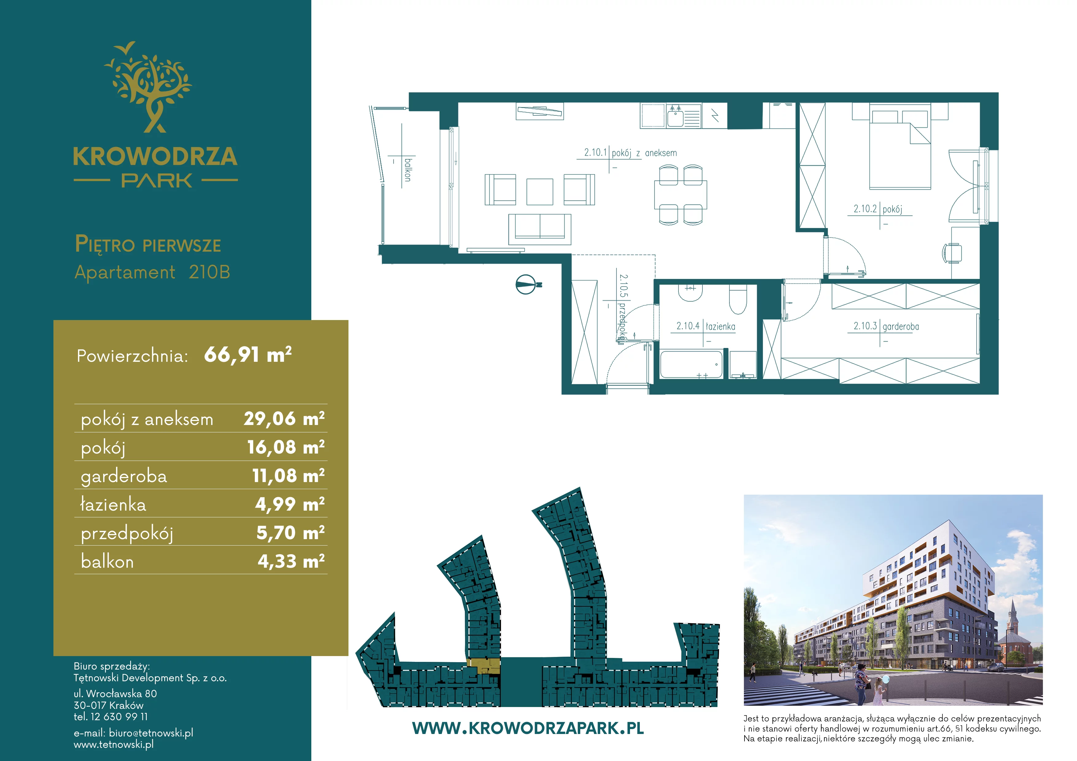 2 pokoje, apartament 67,02 m², piętro 1, oferta nr 210B, Krowodrza Park, Kraków, Krowodrza, Łobzów, al. Kijowska