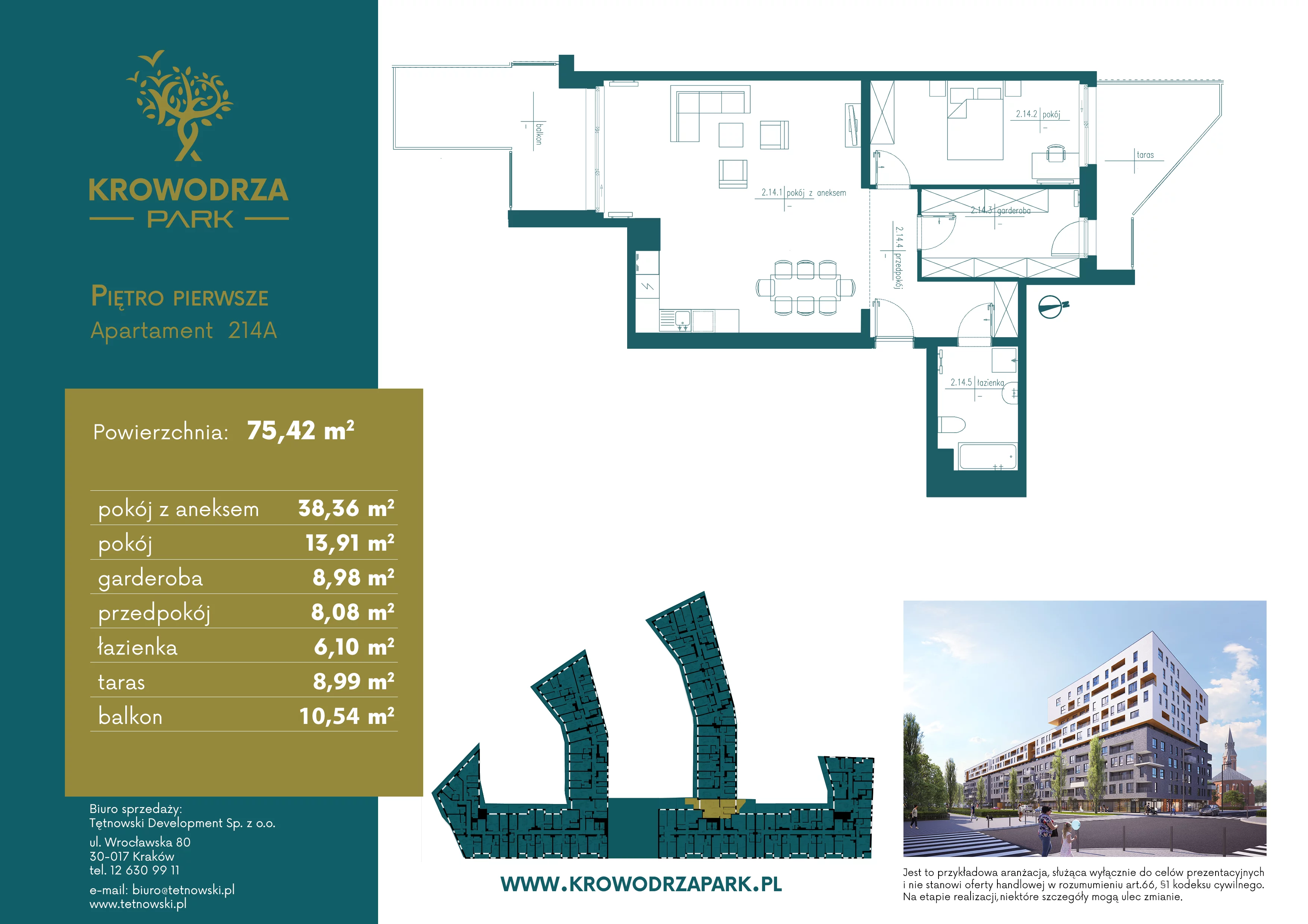 2 pokoje, apartament 76,69 m², piętro 1, oferta nr 214A, Krowodrza Park, Kraków, Krowodrza, Łobzów, al. Kijowska