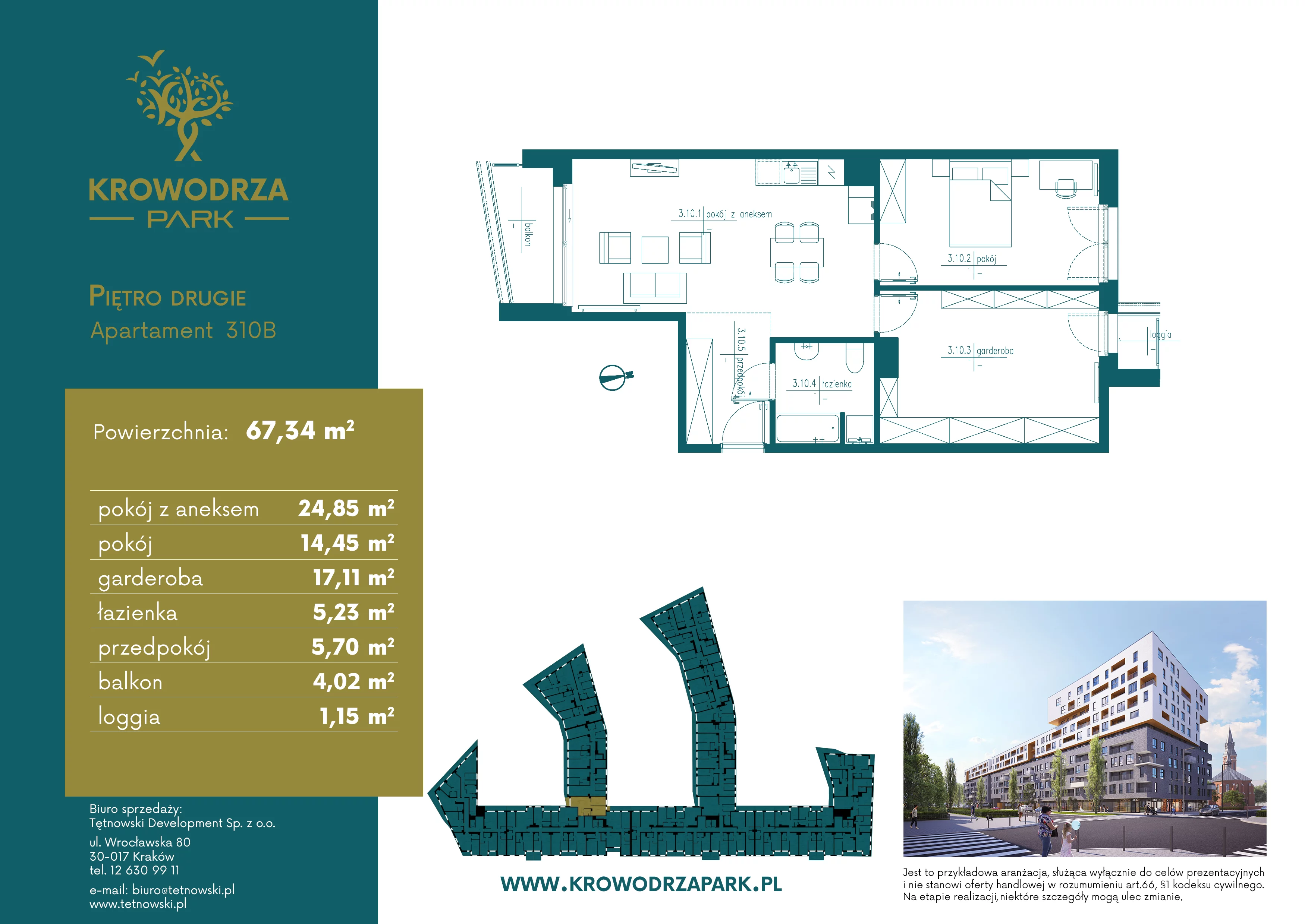 2 pokoje, apartament 67,28 m², piętro 2, oferta nr 310B, Krowodrza Park, Kraków, Krowodrza, Łobzów, al. Kijowska