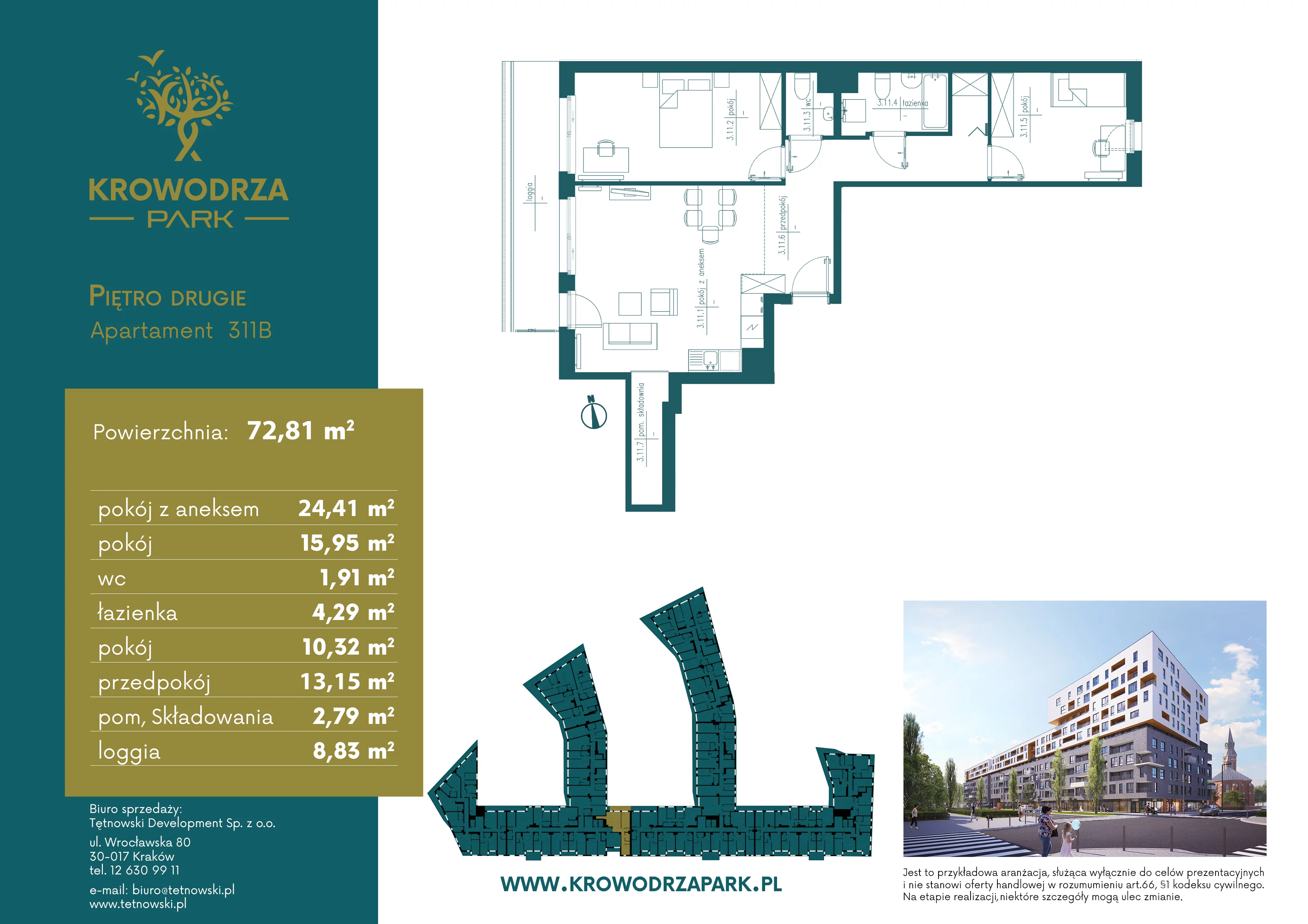 3 pokoje, apartament 74,72 m², piętro 2, oferta nr 311B, Krowodrza Park, Kraków, Krowodrza, Łobzów, al. Kijowska