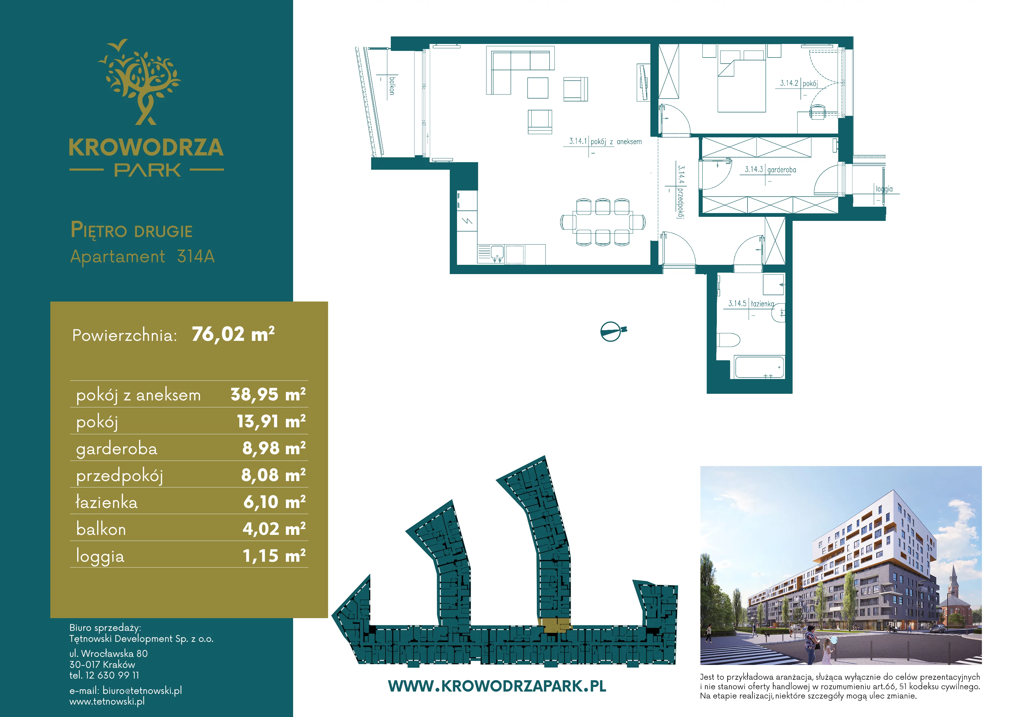 2 pokoje, apartament 76,65 m², piętro 2, oferta nr 314A, Krowodrza Park, Kraków, Krowodrza, Łobzów, al. Kijowska