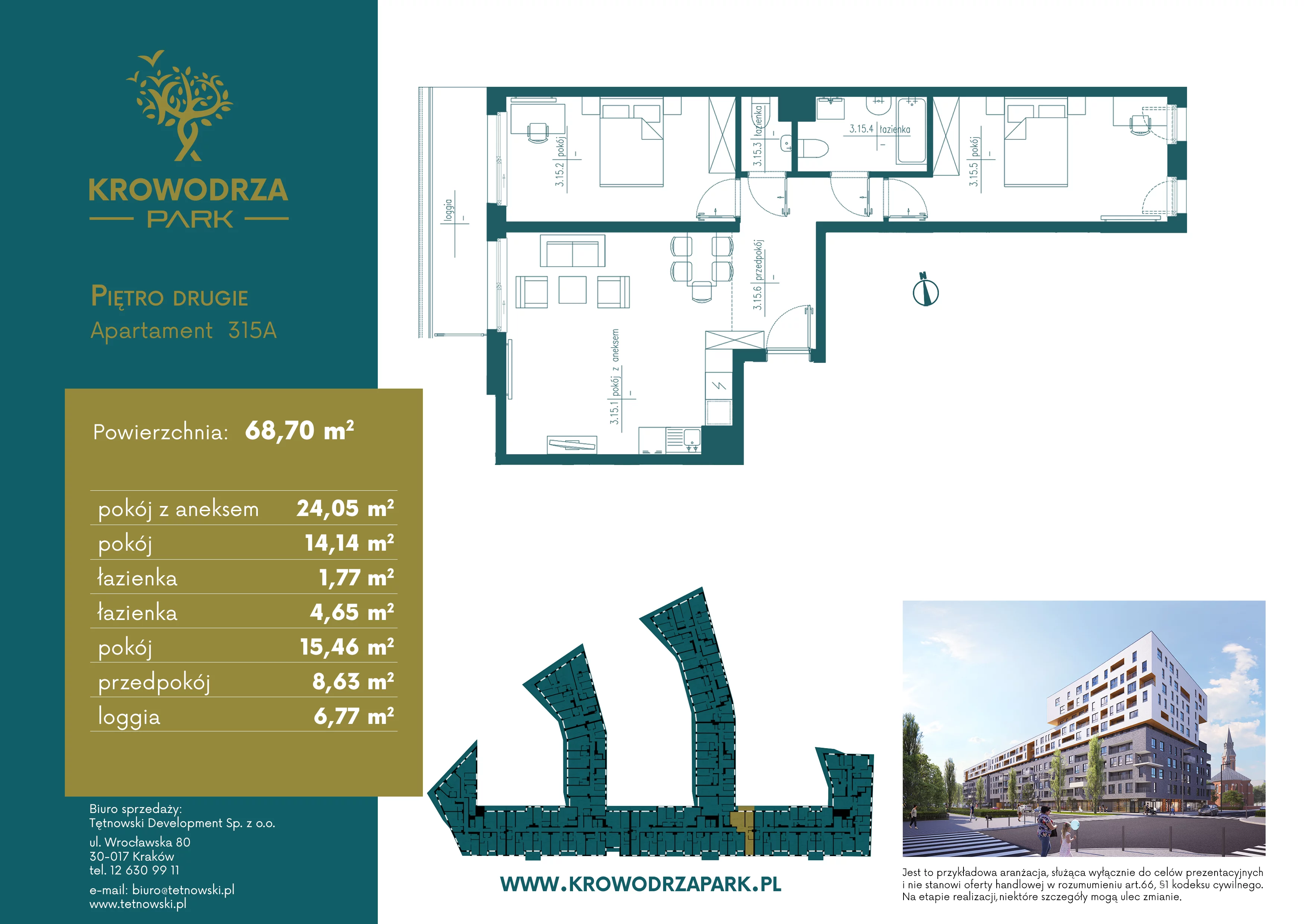 3 pokoje, apartament 68,50 m², piętro 2, oferta nr 315A, Krowodrza Park, Kraków, Krowodrza, Łobzów, al. Kijowska