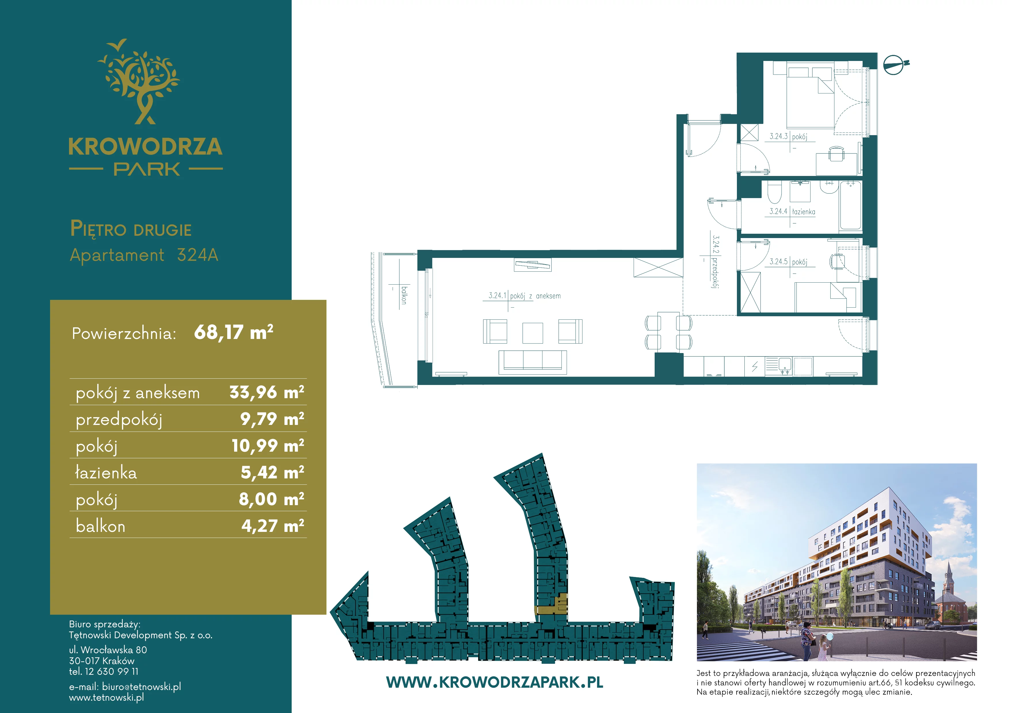 3 pokoje, apartament 68,41 m², piętro 2, oferta nr 324A, Krowodrza Park, Kraków, Krowodrza, Łobzów, al. Kijowska