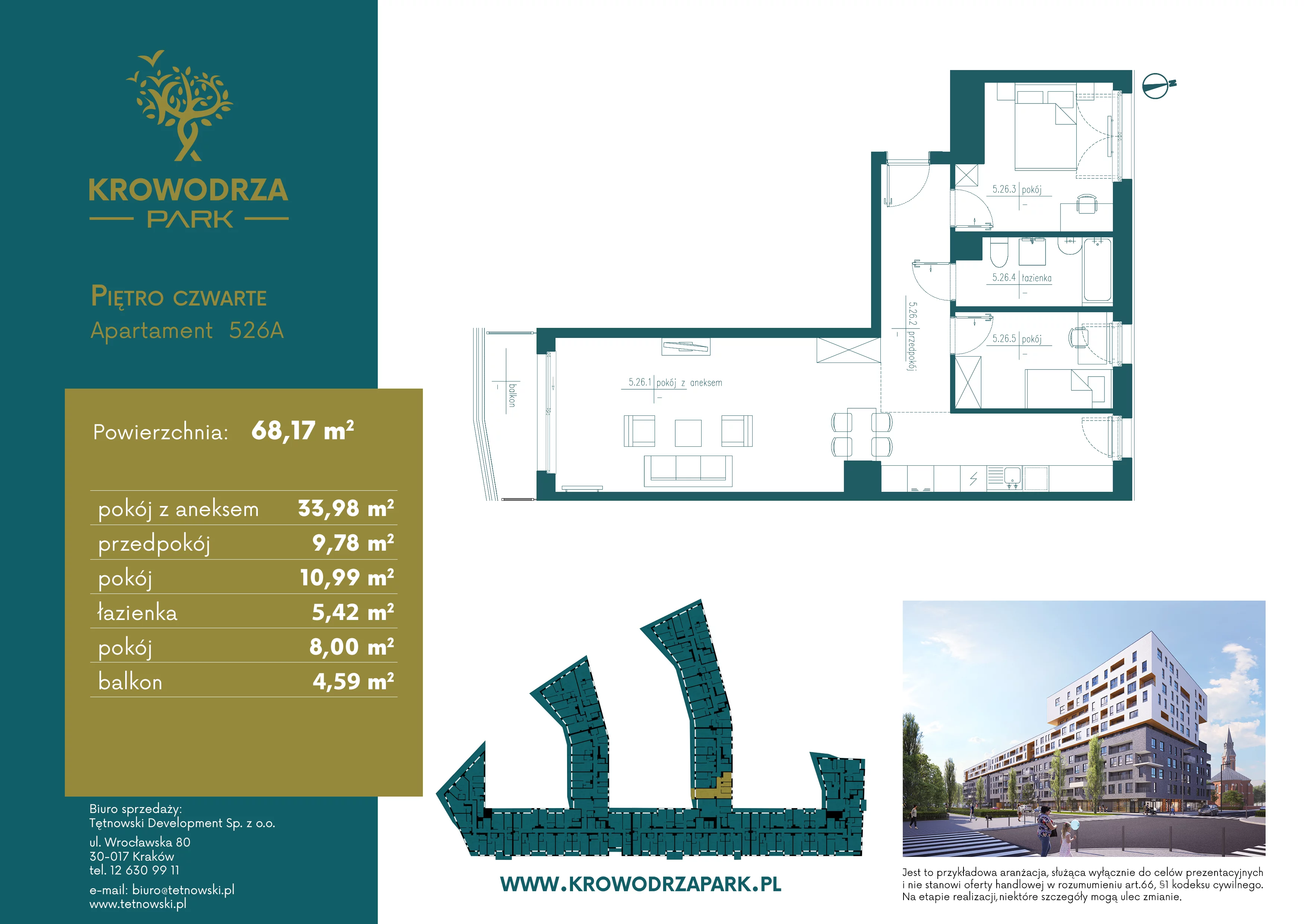 3 pokoje, apartament 68,22 m², piętro 4, oferta nr 526A, Krowodrza Park, Kraków, Krowodrza, Łobzów, al. Kijowska